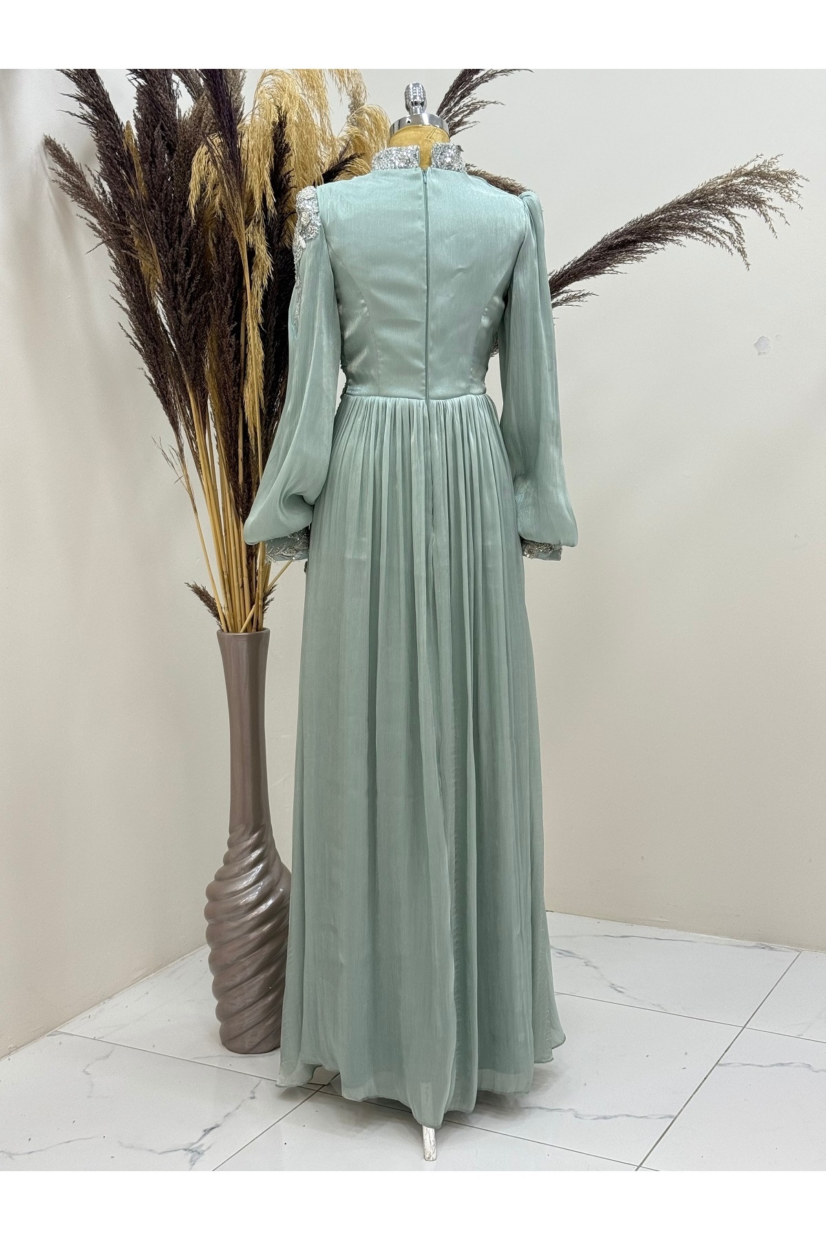 PENNAR Evening Dress with Beaded Detail and Draped Front- Trendyol