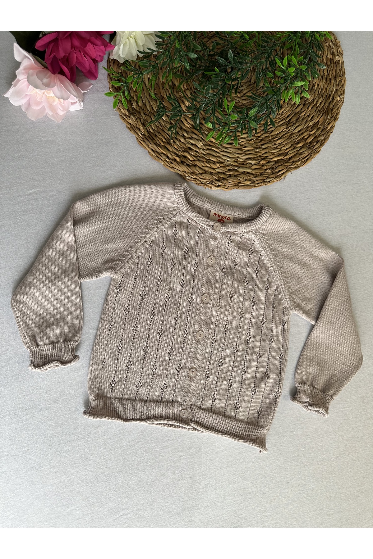 Minora Kız Bebek/Çocuk Ajur Hırka - Pudra fotoğrafı 4 (önizleme)
