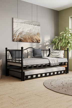 ARGİMO Kamelya Yavrulu Daybed Sedir Karyola Siyah