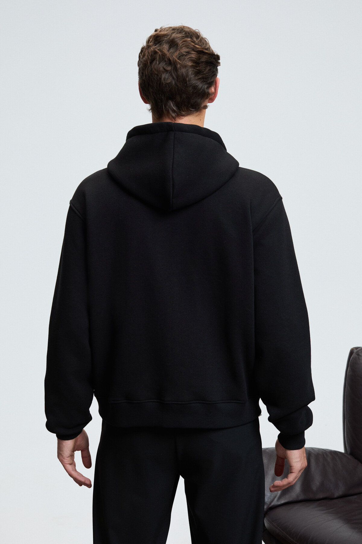 GRIMELANGE  ASHBY Erkek Kapüşonlu Fermuarlı Cepli Kordonlu Regular Fit Siyah Sweatshirt - Görsel 5