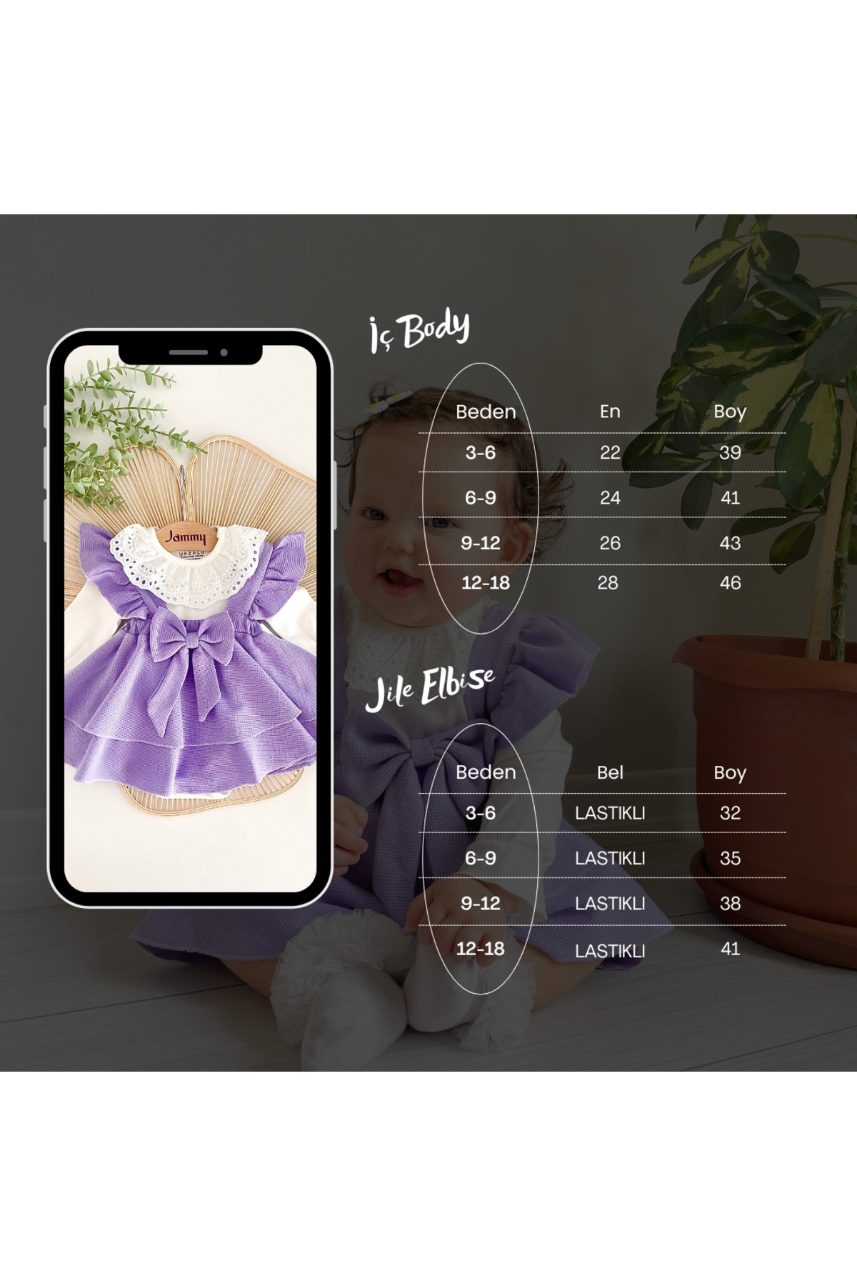 Jammybaby Luana Jile Elbise Fiyonklu %100 Pamuk Dantelli Çıtçıtlı Body Doğumgünü Özelgün Kız Bebek Şık Takım fotoğrafı 5 (önizleme)
