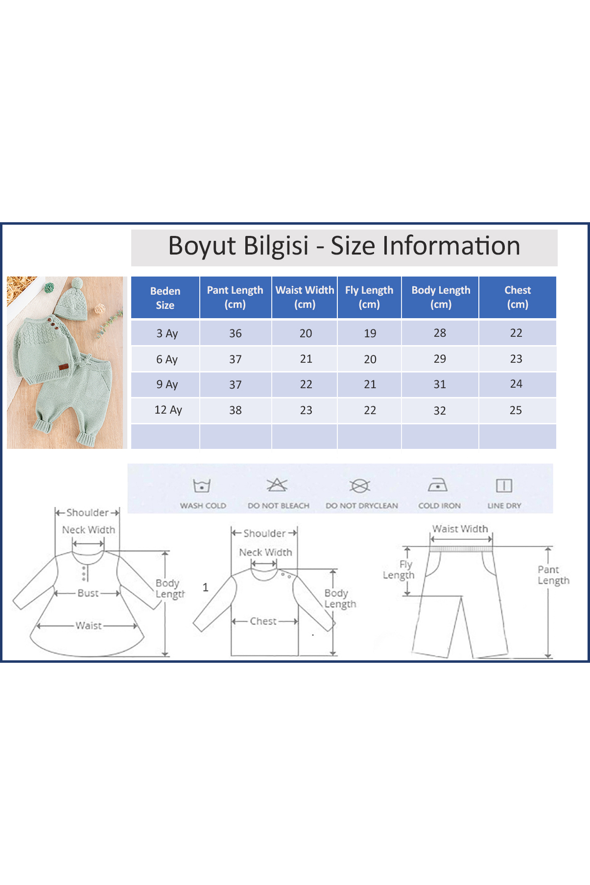 Babymod Erkek Bebek Bereli Triko Kışlık Bebek Takım Şapkalı Bebek Takım fotoğrafı 6 (önizleme)