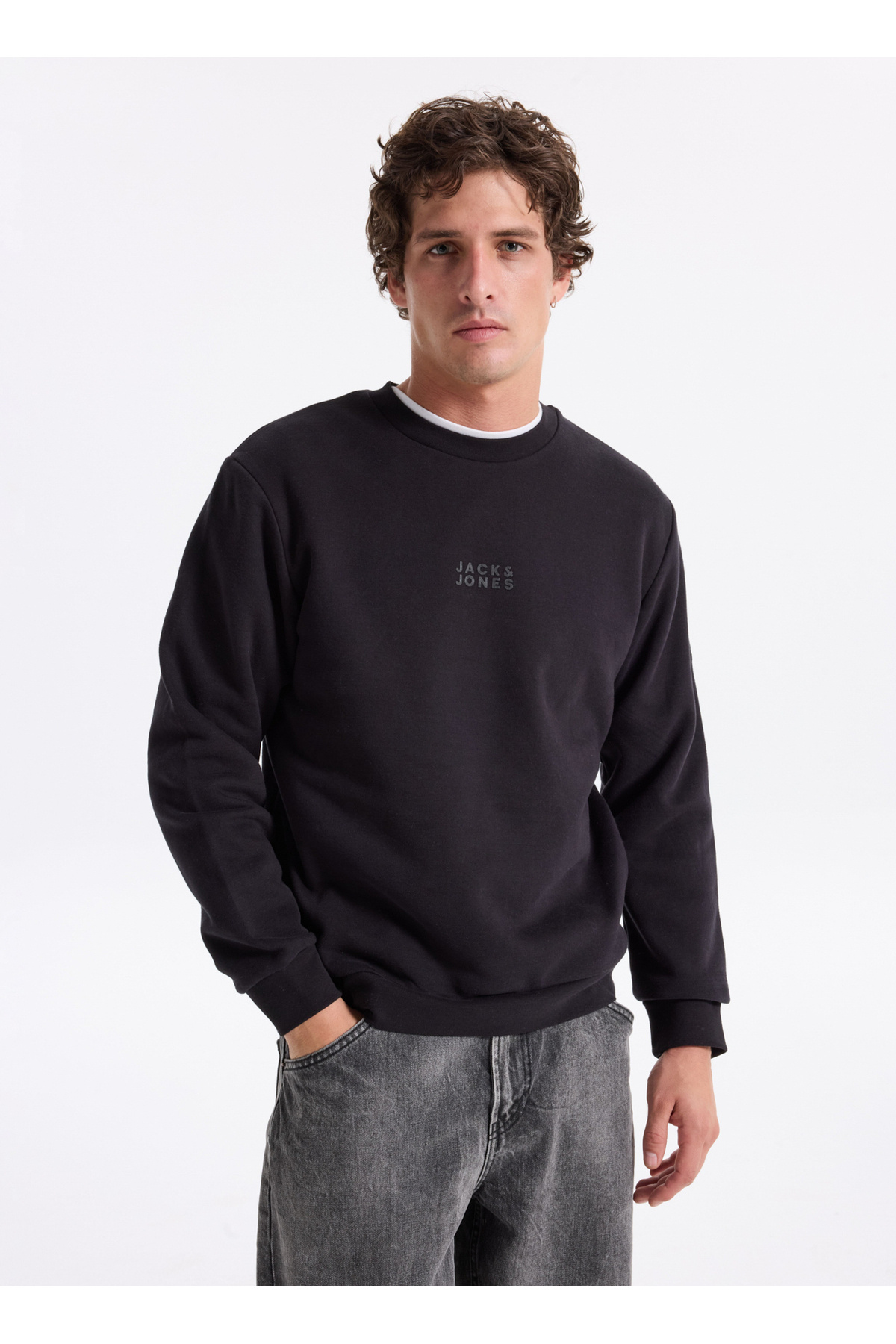 جک اند جونز سویشرت مردانه یقه مشکی JORNEWPOINT SWEAT CREW NECK BAW25
