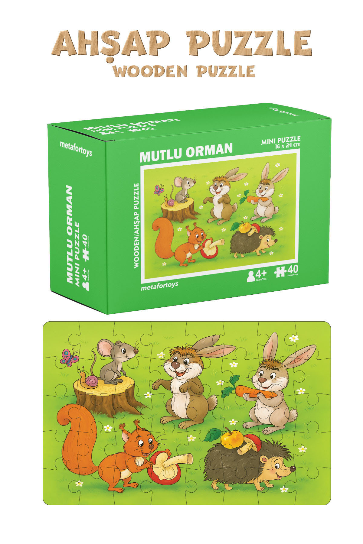 metafortoys Ahşap Mutlu Orman Mini Puzzle | 40 Parça 4+ Yaş