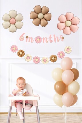 PEKSHOP Bohem Papatya Tema 6 Aylık Balon Süsleme Seti 6 Months Duvar Süsleme ...