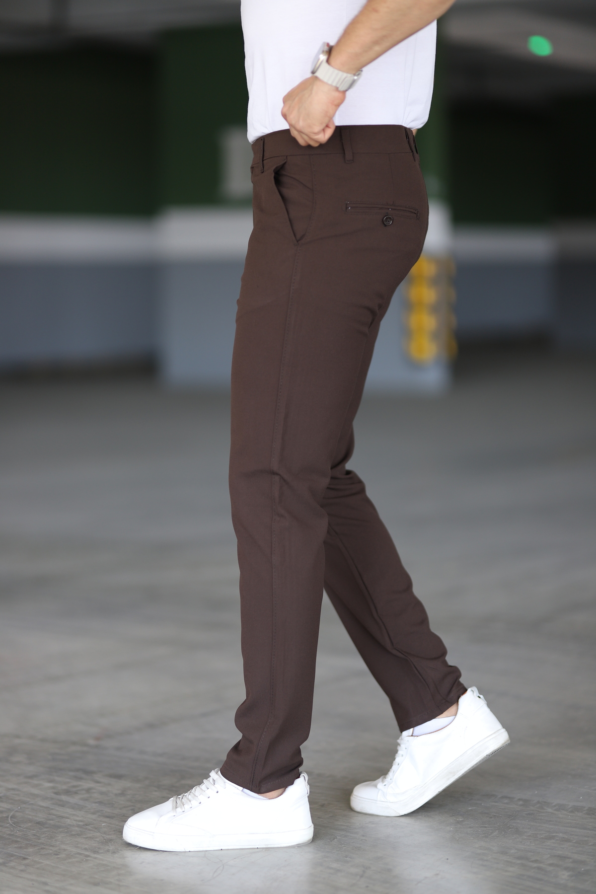Gussi Erkek Kahverengi Renk Kaliteli Esnek Likralı Slim Fit Kumaş Pantolon görsel 5