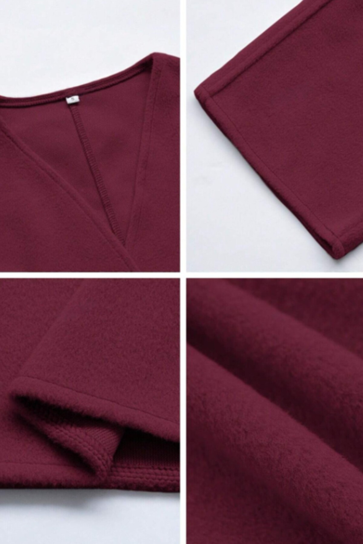 ALFUDO Moda Collection  Bordo Bağlama Detaylı Rahat Kalıp Kaşmir Hırka/Ceket - Görsel 4