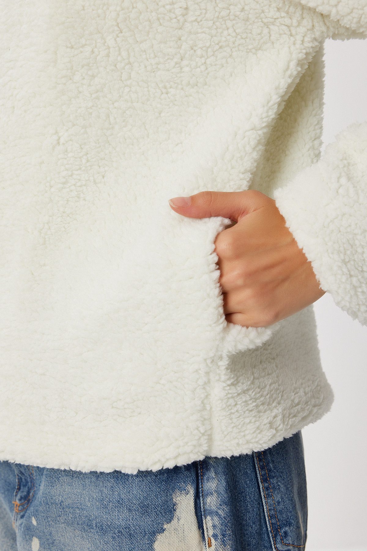 Lovelyİstanbul  Polo Yaka Fermuarlı Peluş Mont LCI0042 EKRU - Görsel 6