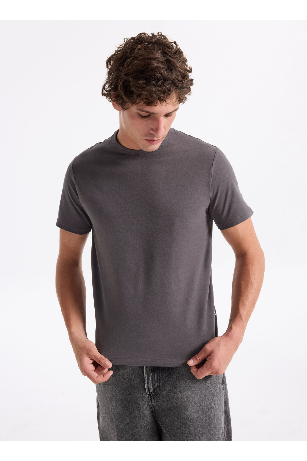 جک اند جونز تی شرت مردانه یقه خاکستری 12283659_JORSTYLING ICON TEE SS CN