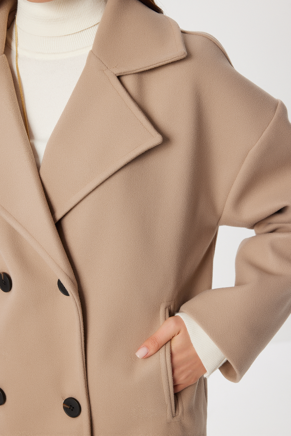 Lovelyİstanbul  Kruvaze Kısa Kaşe Kaban LGP0029 BEJ - Görsel 4