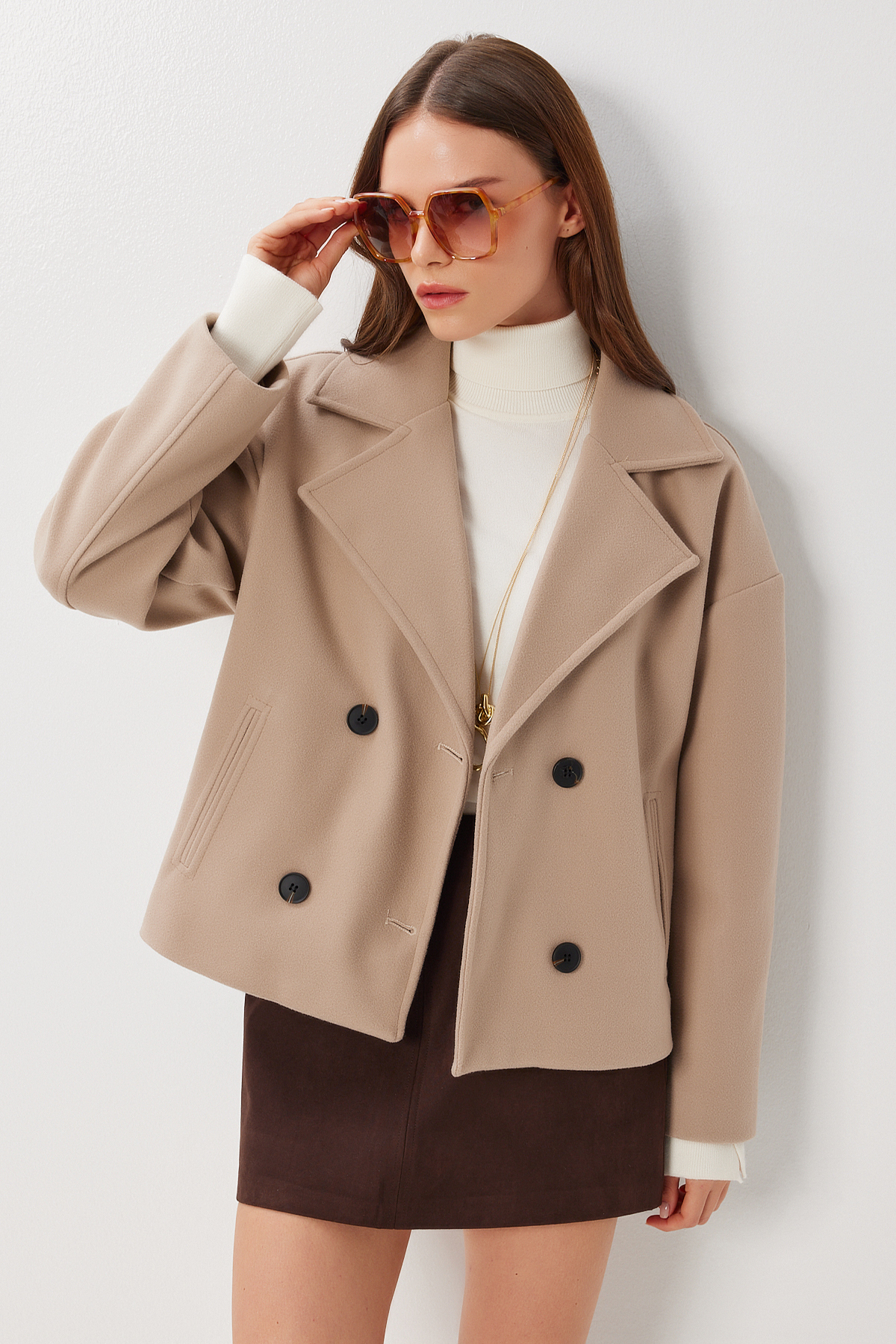 Lovelyİstanbul  Kruvaze Kısa Kaşe Kaban LGP0029 BEJ - Görsel 2