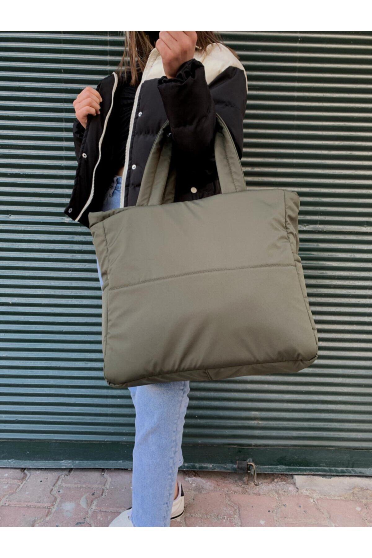 DİYKAYA  Kabartmalı Puf Kumaş Shopper Çanta Napoli Yeşil