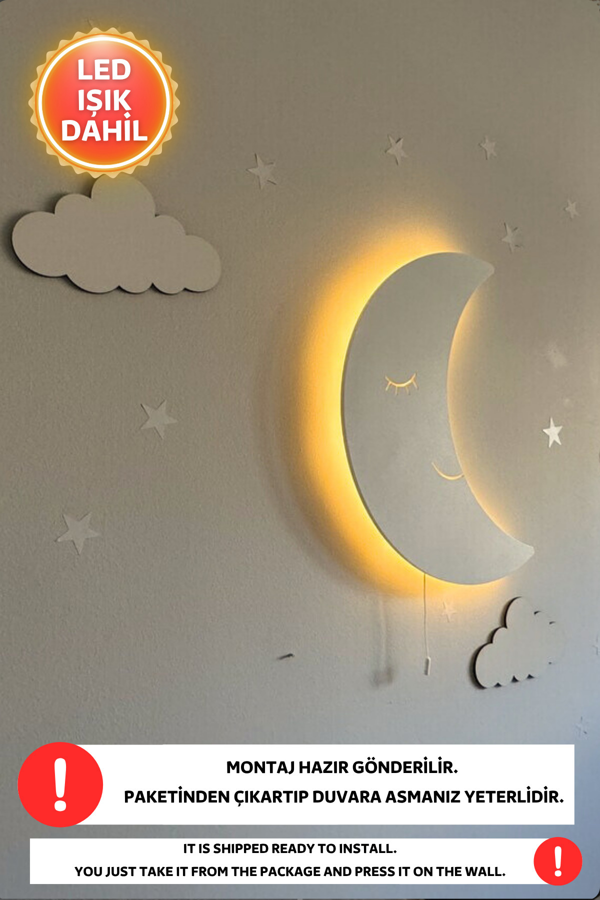 Dekorvin Ay Dede Gece Lambası Bebek Çocuk Odası Duvar Dekorasyonu Aydınlatma Ahşap Gece Lambası fotoğrafı 5 (önizleme)