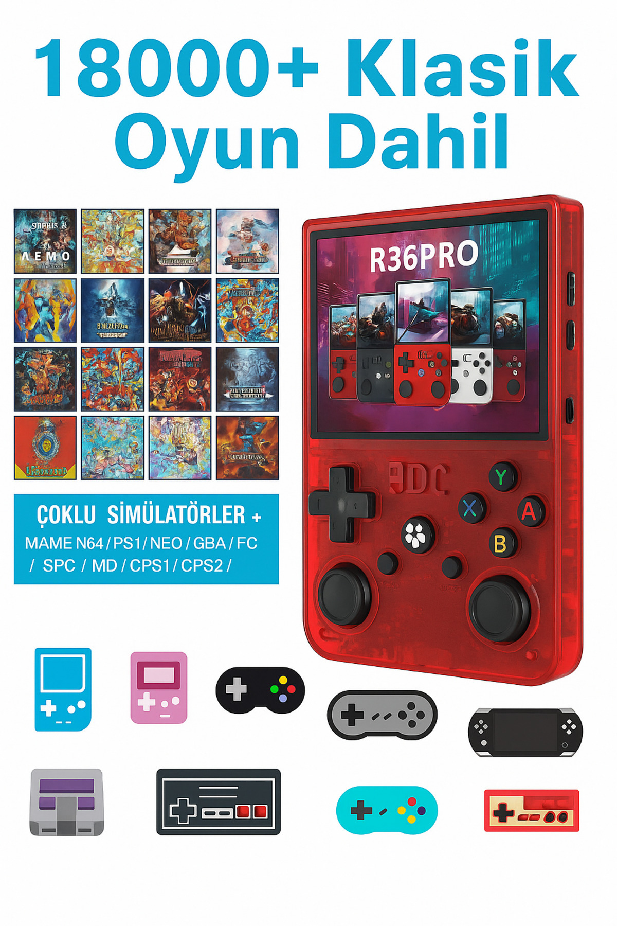 まる　ページ Retro Arcade R36 Pro El Oyun Konsolu 64GB TF Kart, 18000+ Yüklü