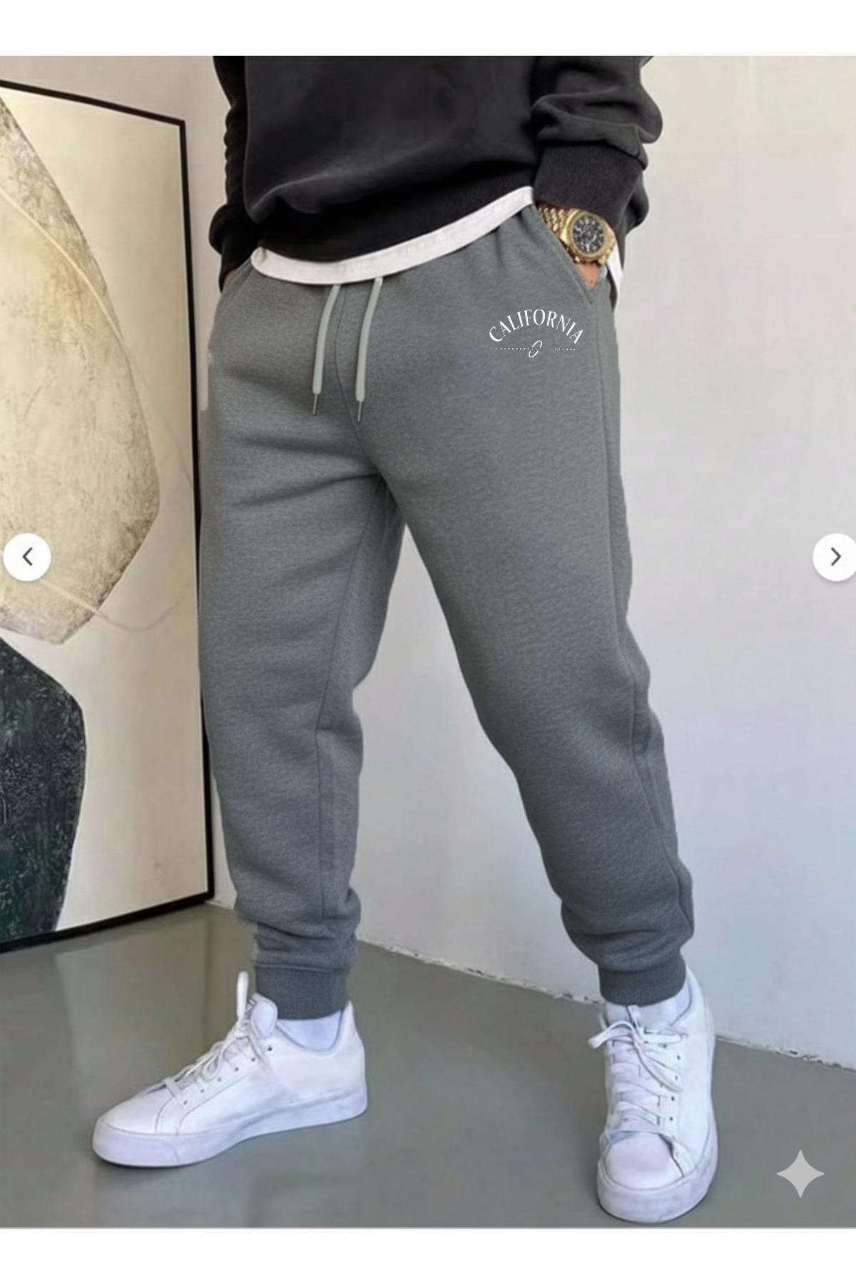 California Dot Jogger - Oversize Winter 3-thread Printed High Waist Elastic Leg