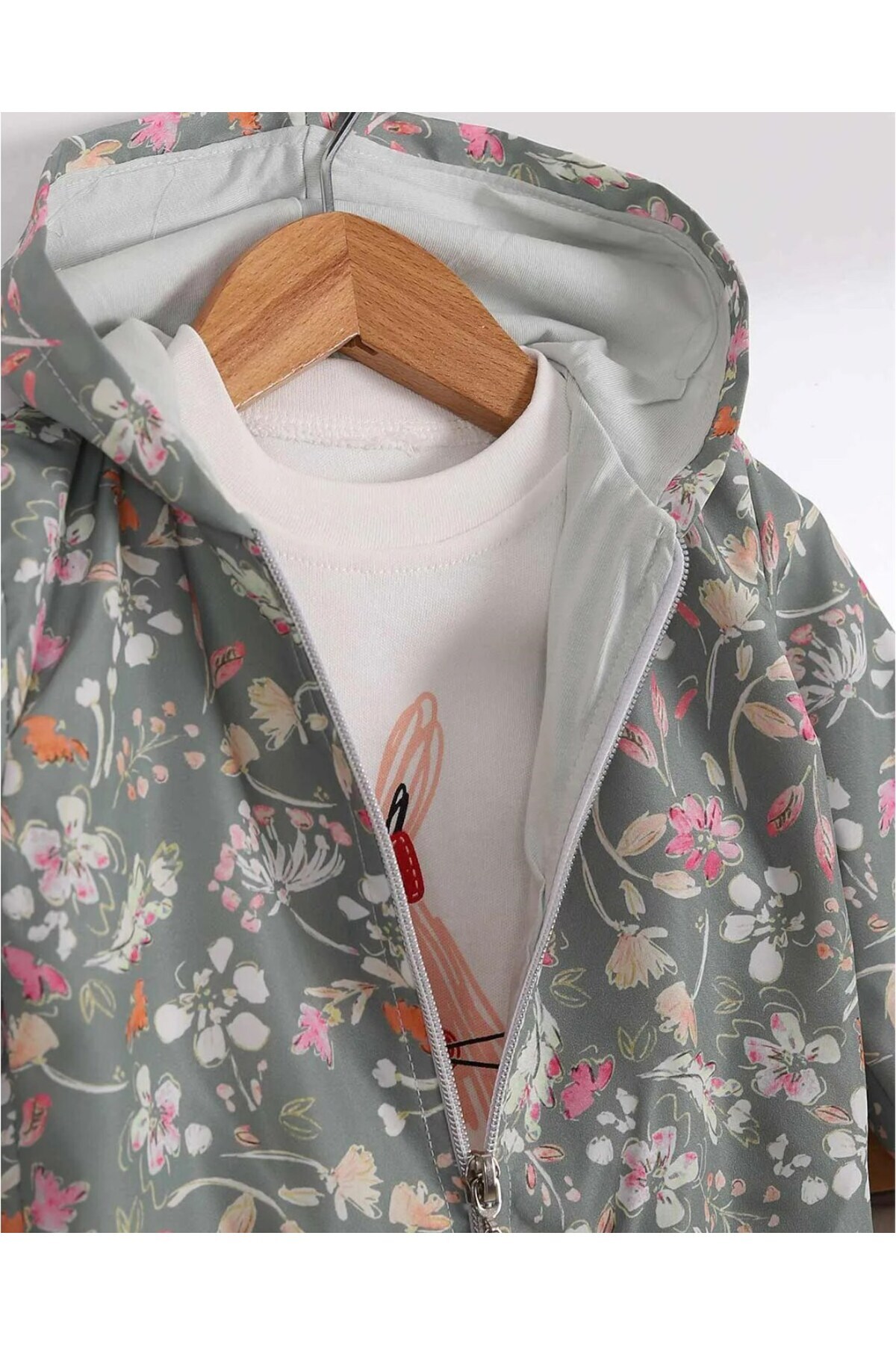 voyyo kids baby Kız Bebek Yağmurluklu Kapüşonlu, 3 Parça Mevsimlik Alt Üst Takım l 3-6-9-12-18 Ay fotoğrafı 3 (önizleme)