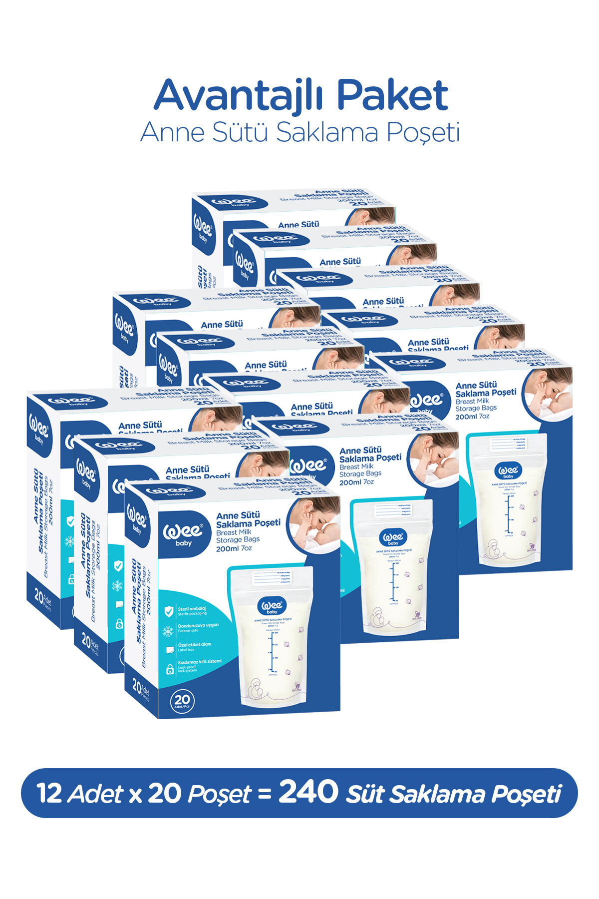 Wee Baby 20'li Anne Sütü Saklama Poşeti (20x12 240 Adet) fotoğrafı 2 (önizleme)