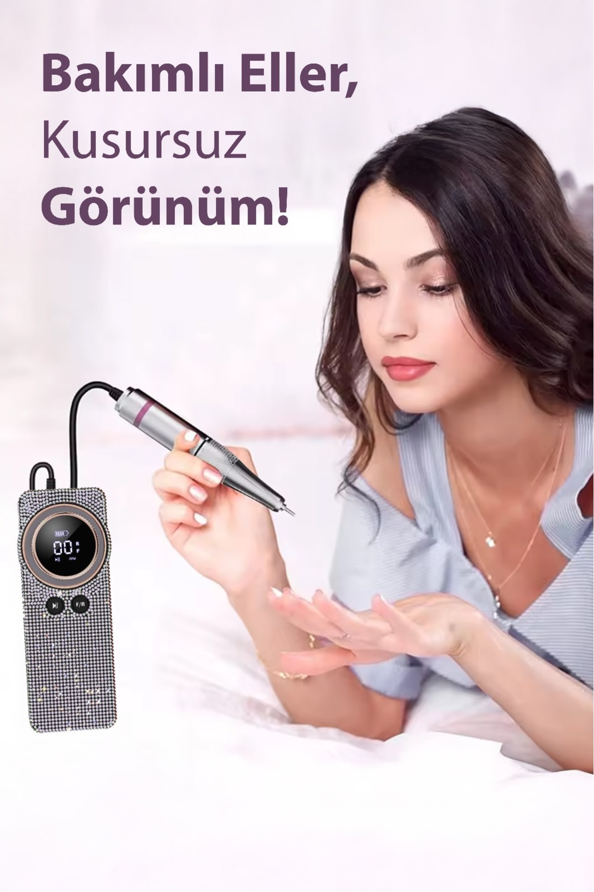 TRNKO1 Kristal Taşlı Seri Profesyonel Tırnak Törpü Manikür Pedikür Makinesi 10 Başlıklı Seri — JETLİNETAŞLISERİTRNK01 — تصویر 8 از 8