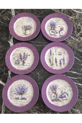 elayarts Lavanta serisi 18 cm 6lı porselen pasta tabağı takımı