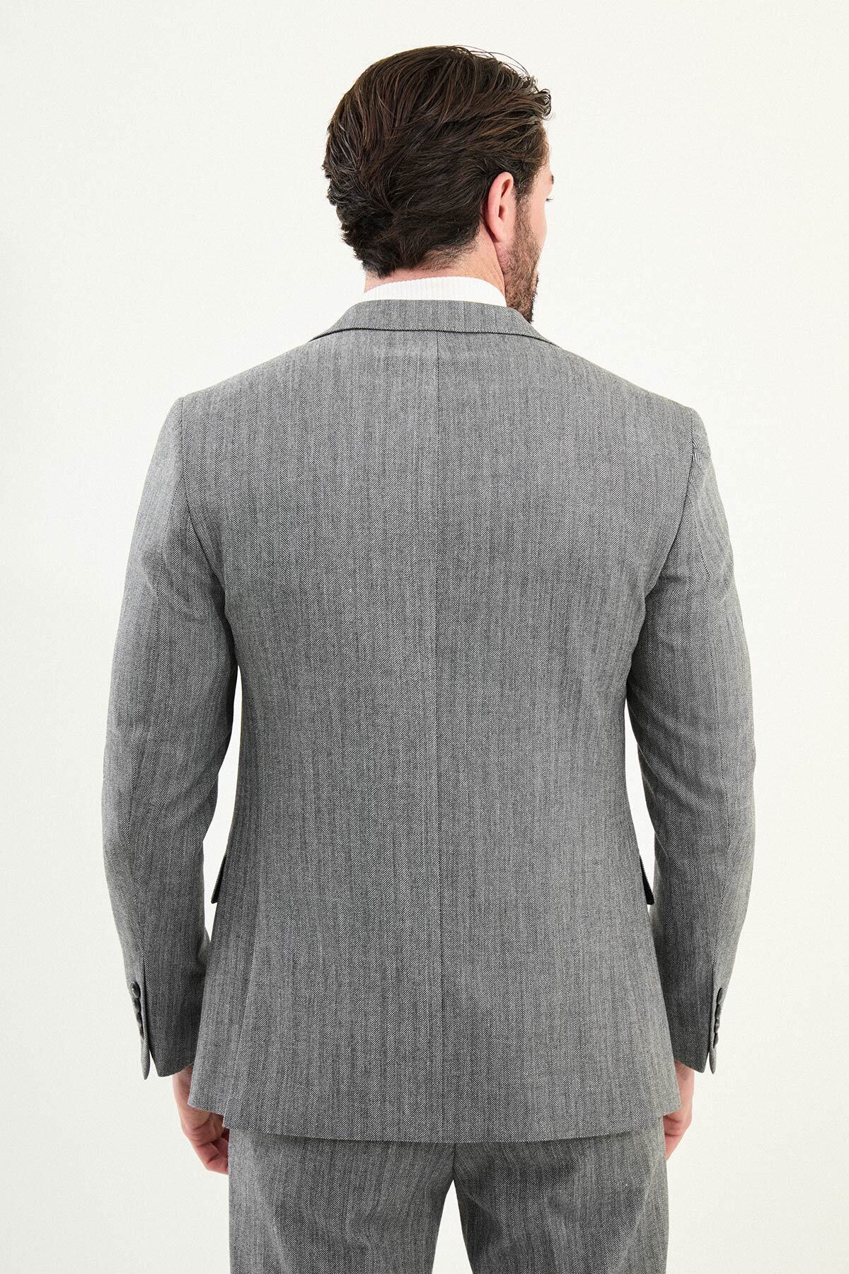 Desenli Slim Fit Mono Yaka Yün Erkek Takım Elbise Gri - 45429.25K — رنگارنگ — تصویر 5 از 6