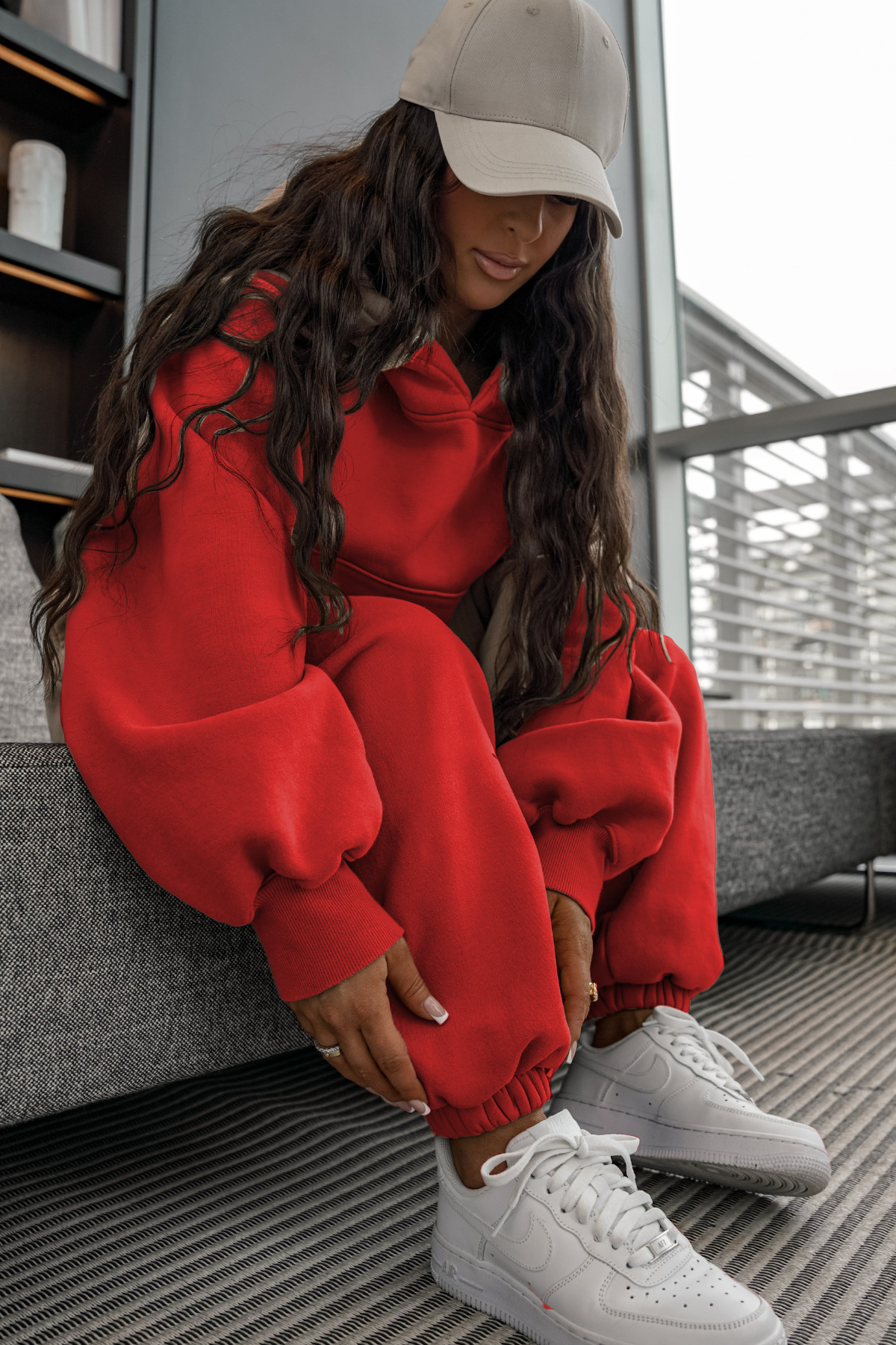 Unisex Oversize 3 İplik Eşofman Takımı – Kapüşonlu Sweat & Jogger — قرمز CMZ1-ETK3I — تصویر 3 از 3
