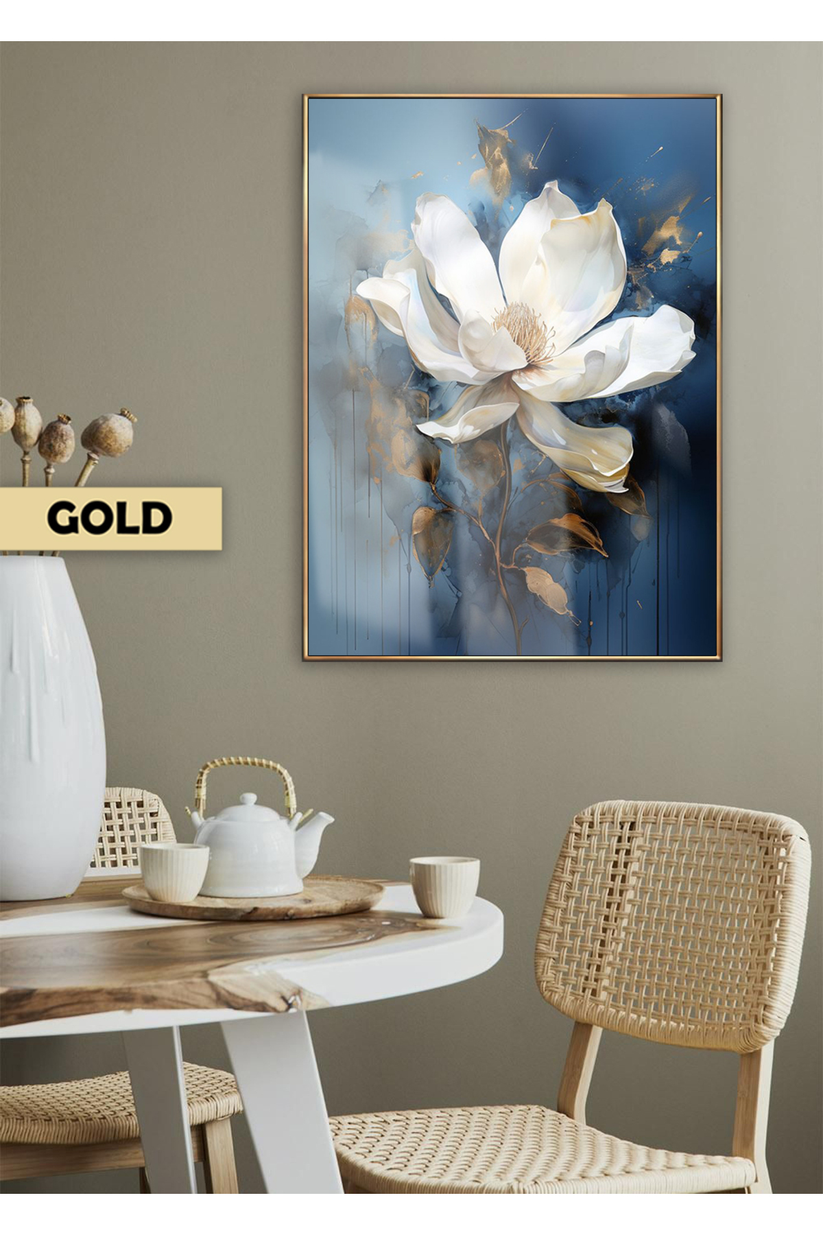 | NAVY BLUE-GOLD GARDENIA MODEL 01 | FRAMED TEMPERED GLASS TABLE SINGLE VERTICAL