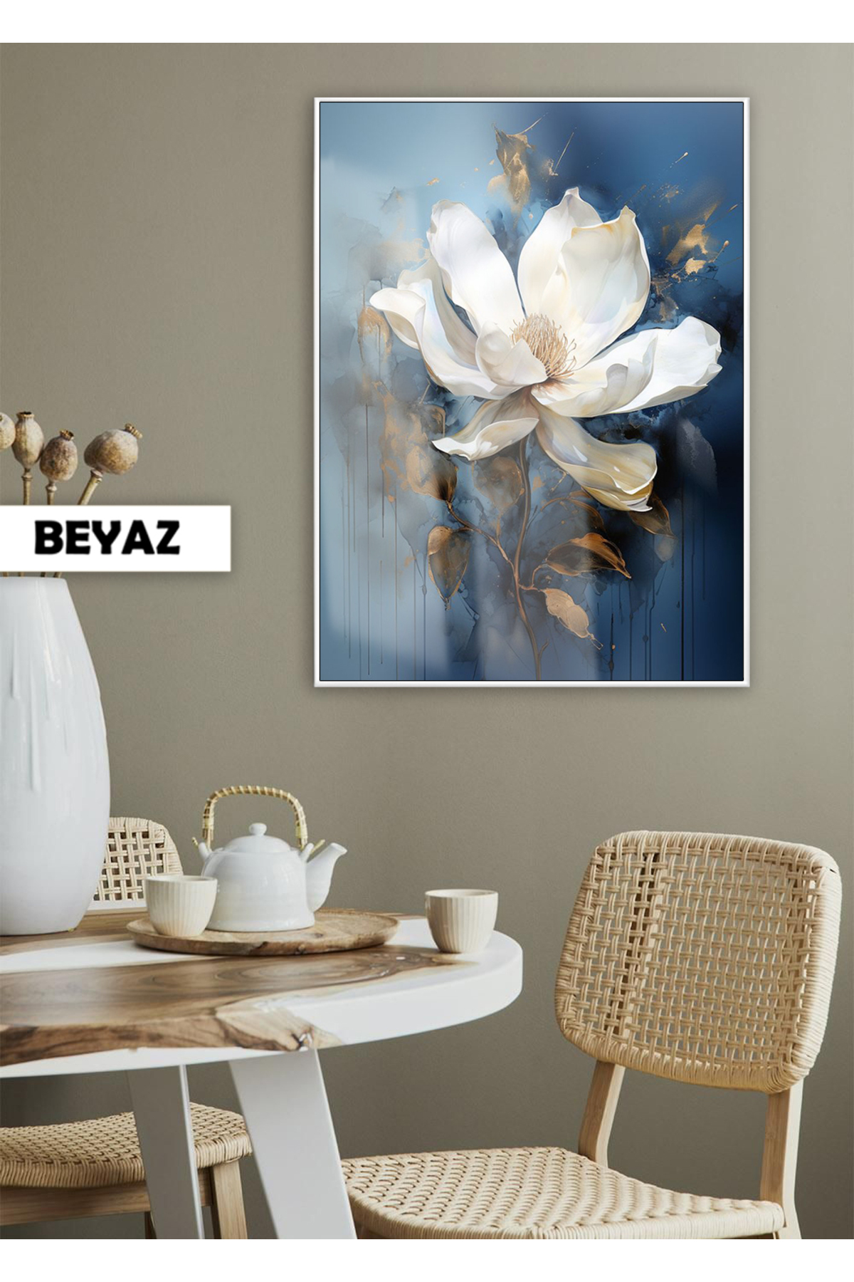 | NAVY BLUE-GOLD GARDENIA MODEL 01 | FRAMED TEMPERED GLASS TABLE SINGLE VERTICAL