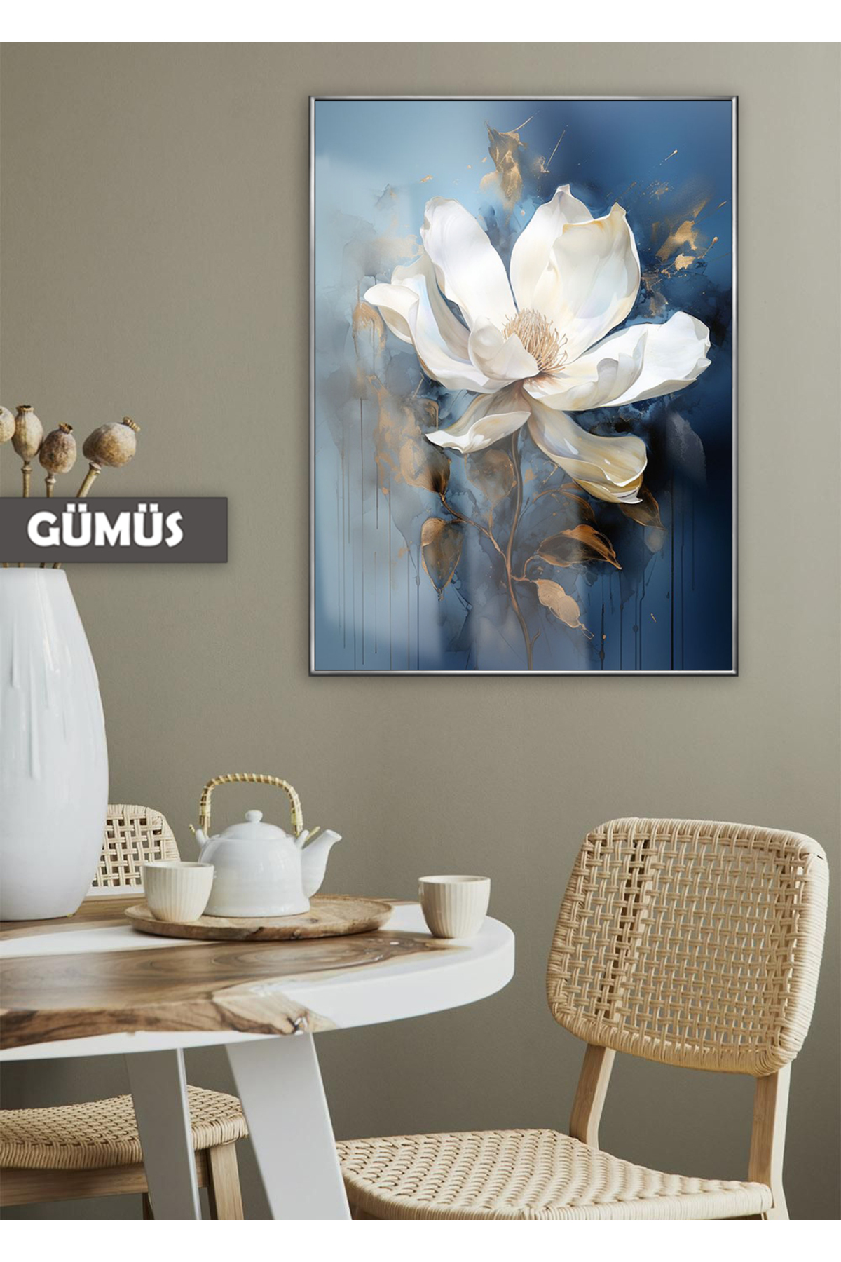 | NAVY BLUE-GOLD GARDENIA MODEL 01 | FRAMED TEMPERED GLASS TABLE SINGLE VERTICAL