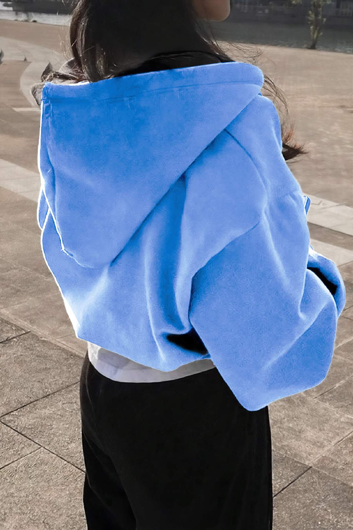 Vio Belle Kadın Pamuklu Crop Model Kanguru Cepli Kapüşonlu Crop Spor Sweatshirt görsel 3