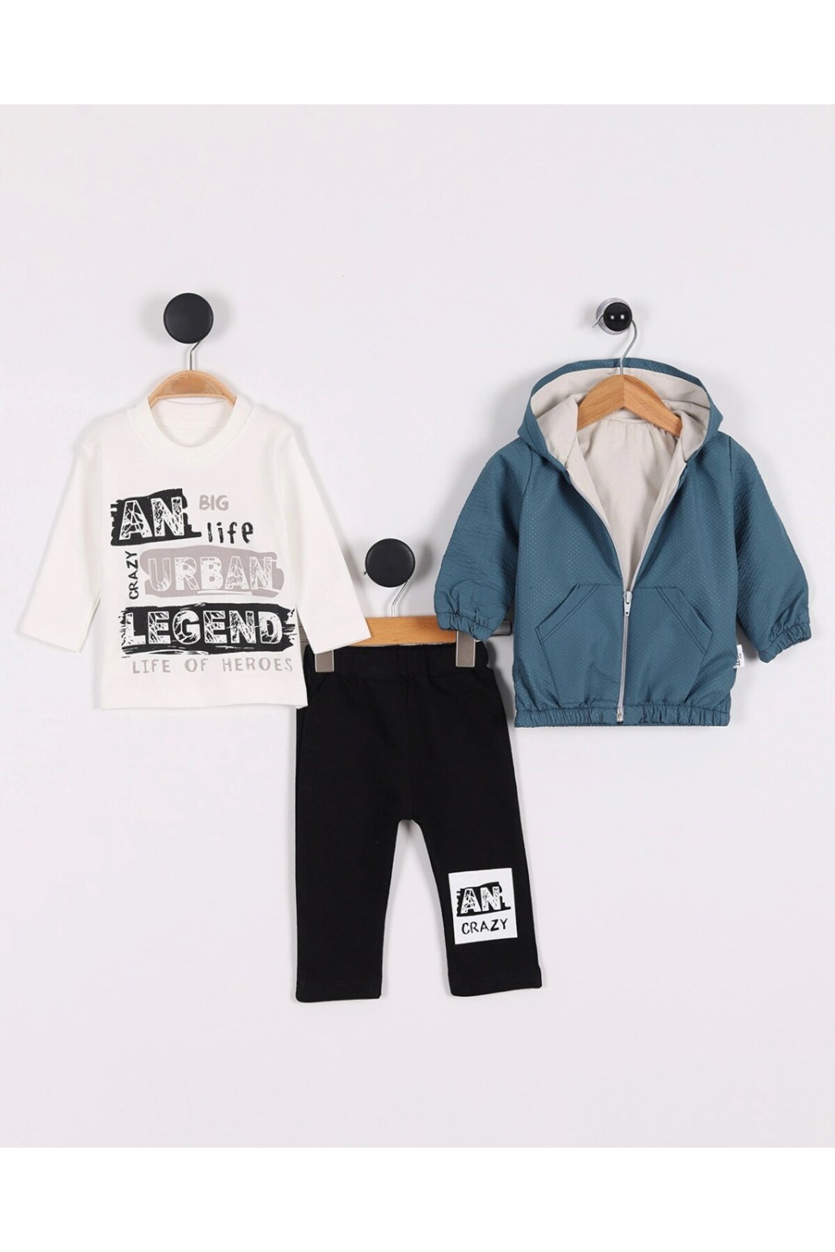 Ege Bebek Erkek Bebek Yağmurluklu Kapüşonlu, 3 Parça Mevsimlik Alt Üst Takım l 3-6-9-12-18 Ay fotoğrafı 3 (önizleme)