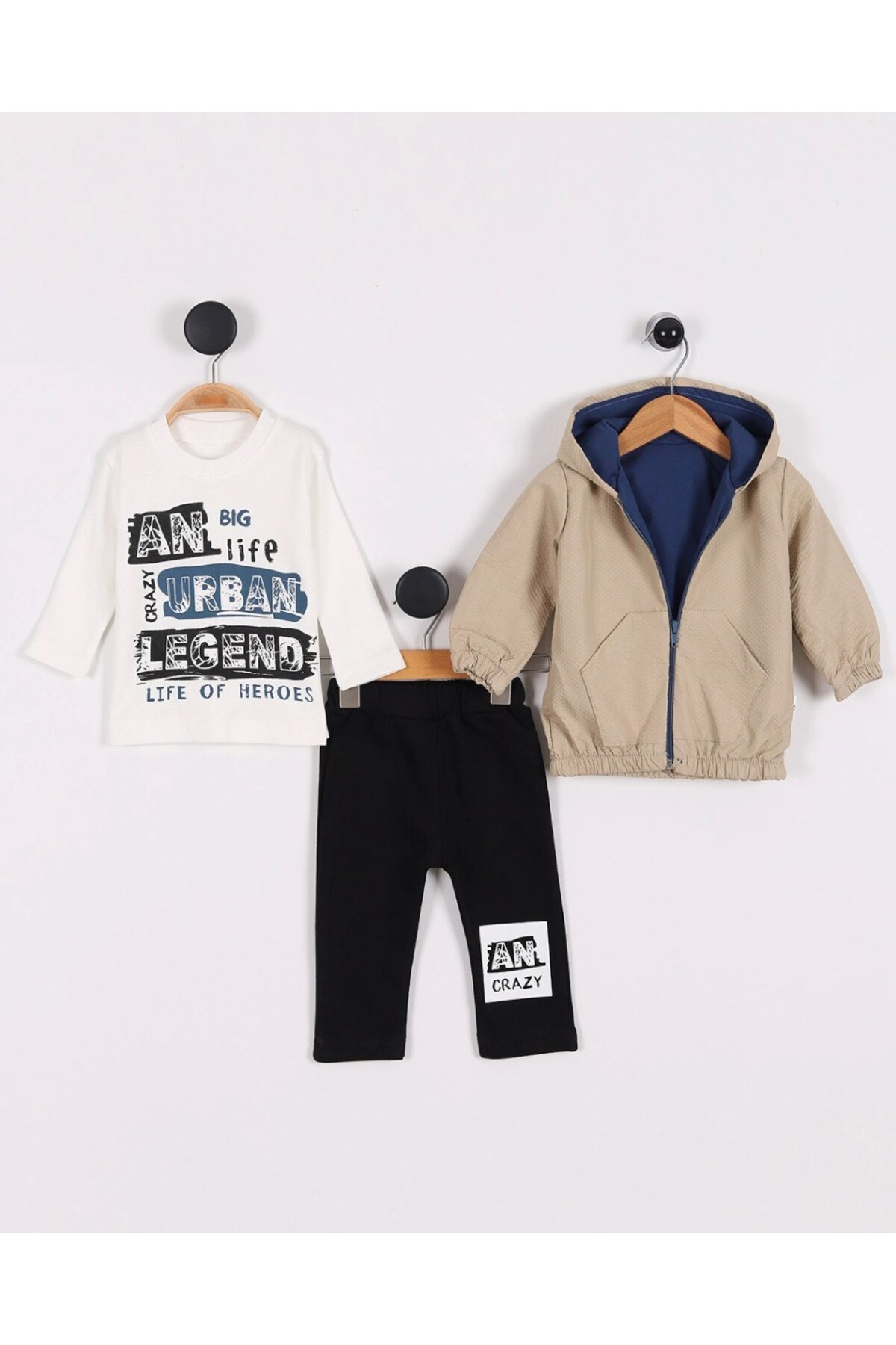 Ege Bebek Erkek Bebek Yağmurluklu Kapüşonlu, 3 Parça Mevsimlik Alt Üst Takım l 3-6-9-12-18 Ay fotoğrafı 3 (önizleme)