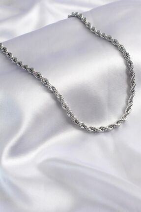 AK STORE SİLVER Gümüş Kaplama 316 L Paslanmaz Singapur Örme Halat Zincir Koly...