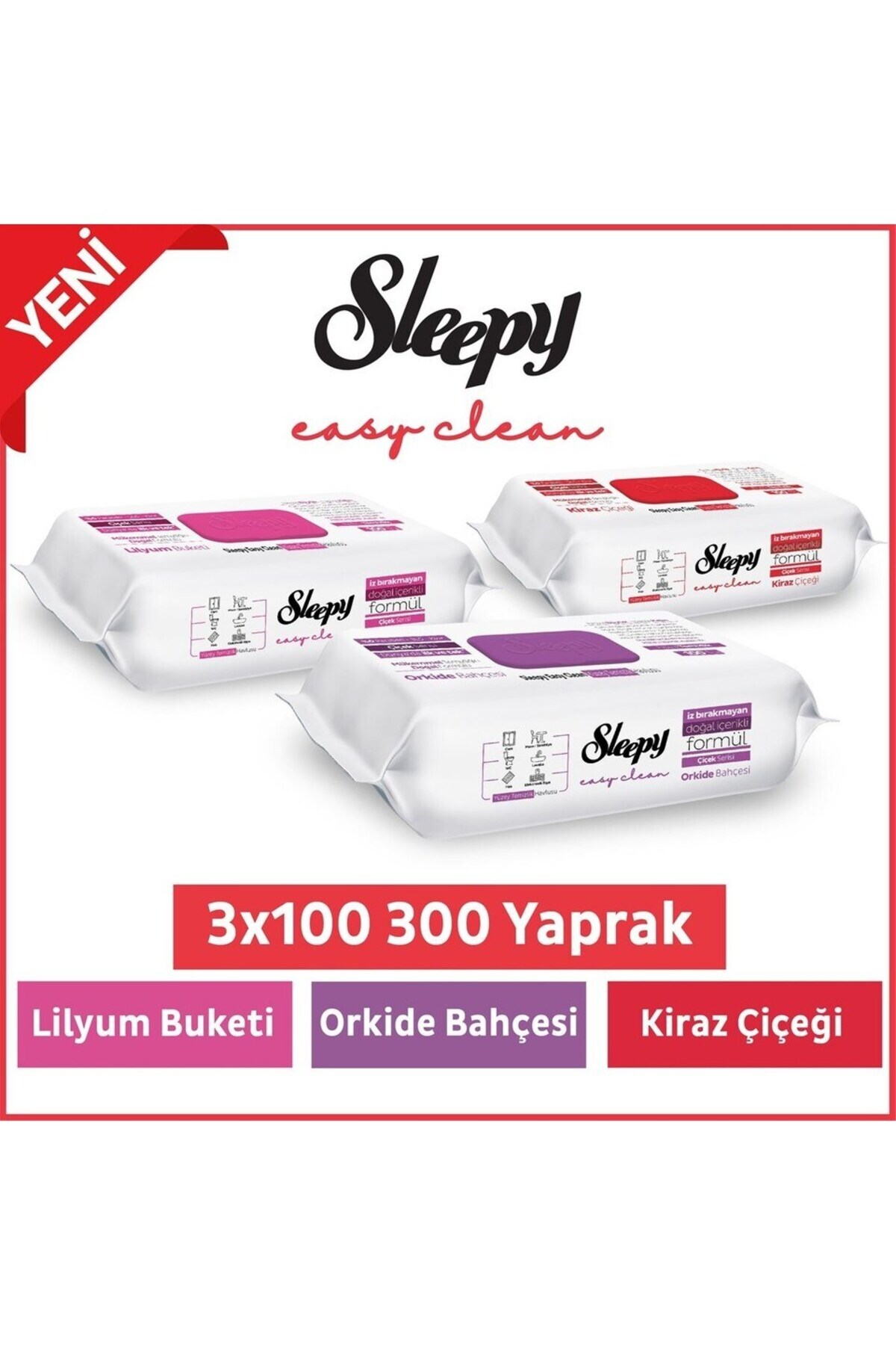 Sleepy Easy Clean Lilyum+ Orkide+ Kiraz Çiçeği Yüzey Temizlik Havlusu&Mendili 3x100 (300 Yaprak)