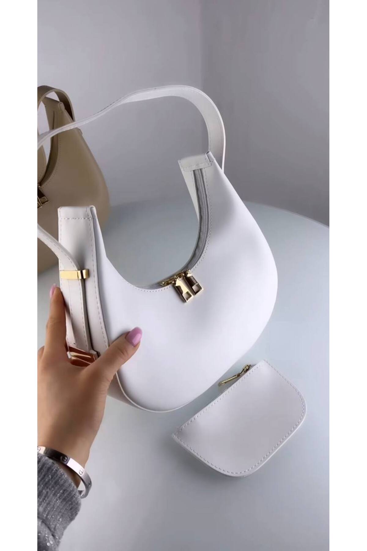 Beyaz CHERY Model Cüzdanlı Kadın Baget El ve Omuz Çantası