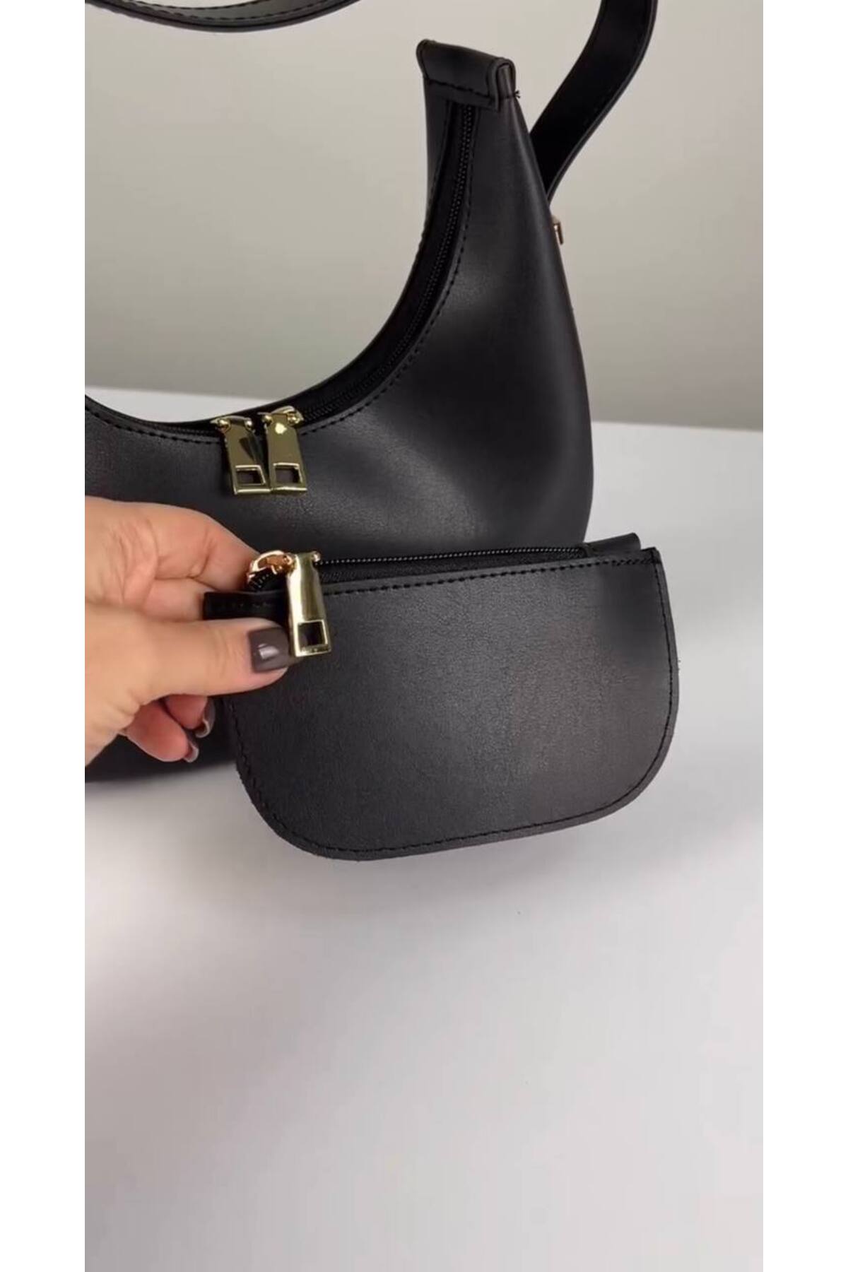 Siyah CHERY Model Cüzdanlı Kadın Baget El ve Omuz Çantası görünüm 4