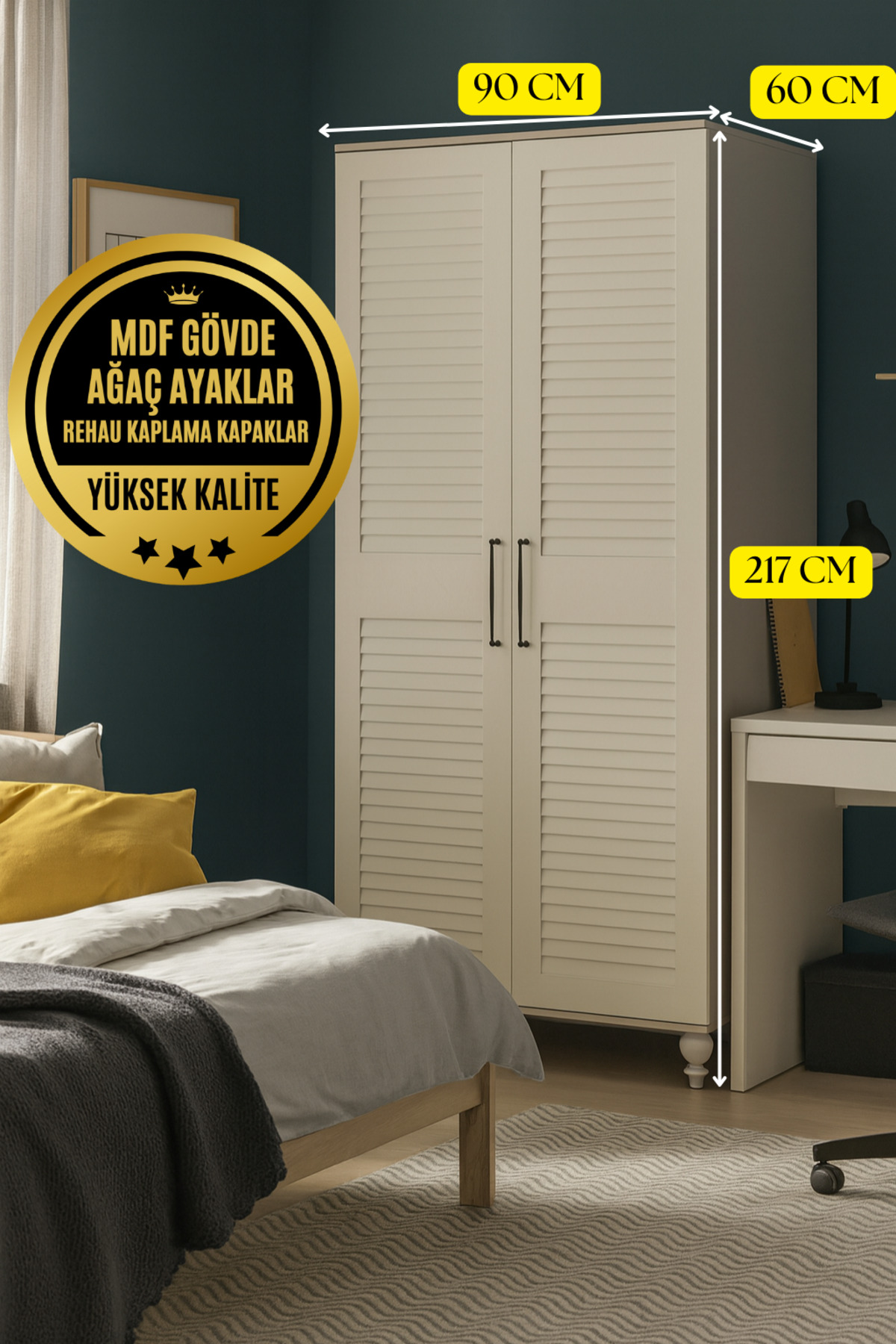 arionkids Pera 2 Kapaklı MDF Dolap | %100 MDF | Panjur Kapaklı REHAU Kaplama Kapaklar | Ağaç Ayaklar fotoğrafı 3 (önizleme)