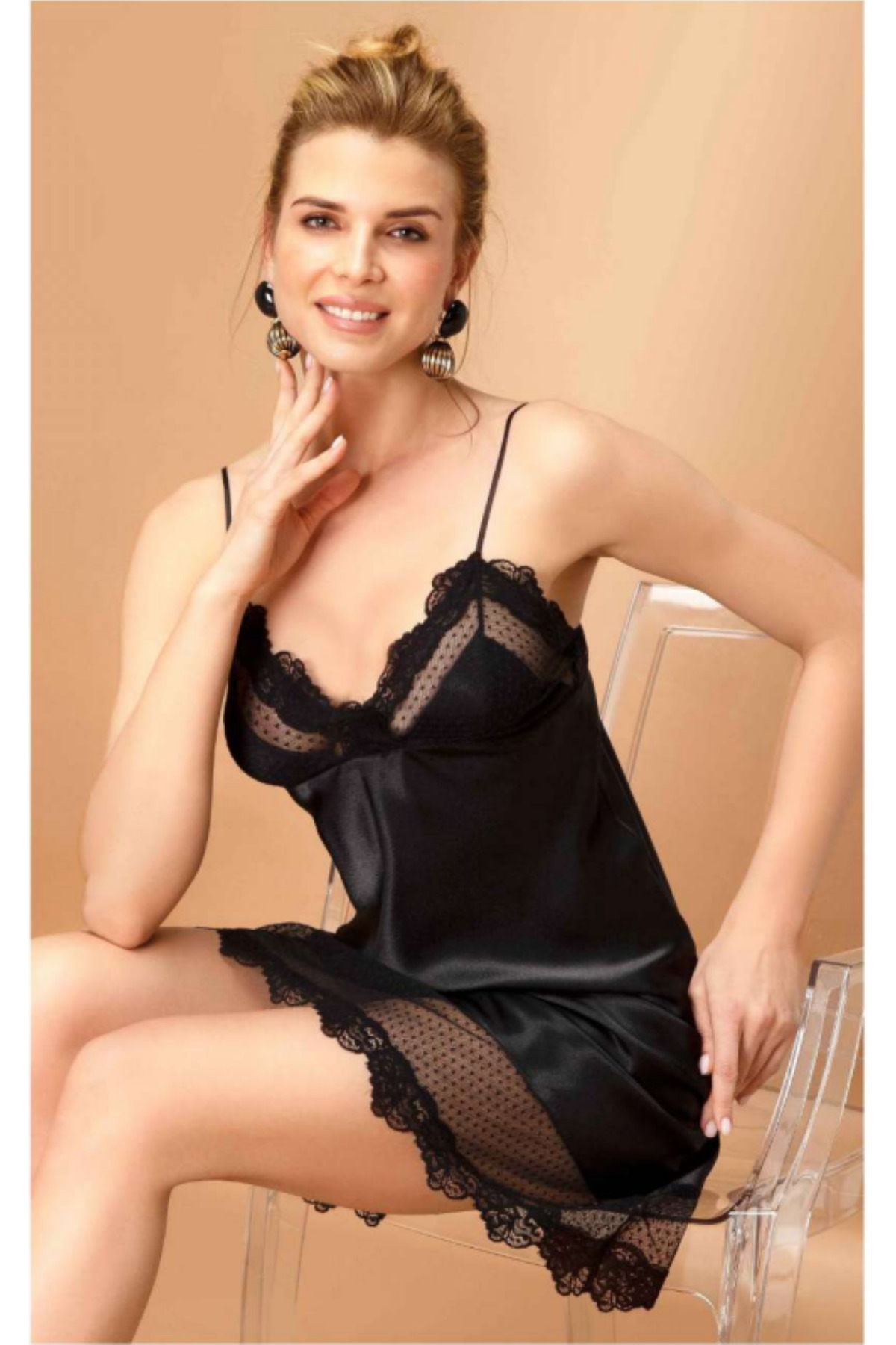 Lienna Kadın Siyah Saten Gecelik L.6N5K2.1rK.T.K.S