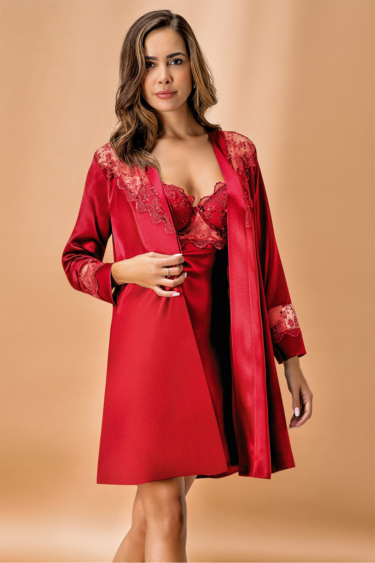 Alissa Kadın Bordo Kaplı Saten Kimono Takım w.6N4K9.5rK.T.K.S