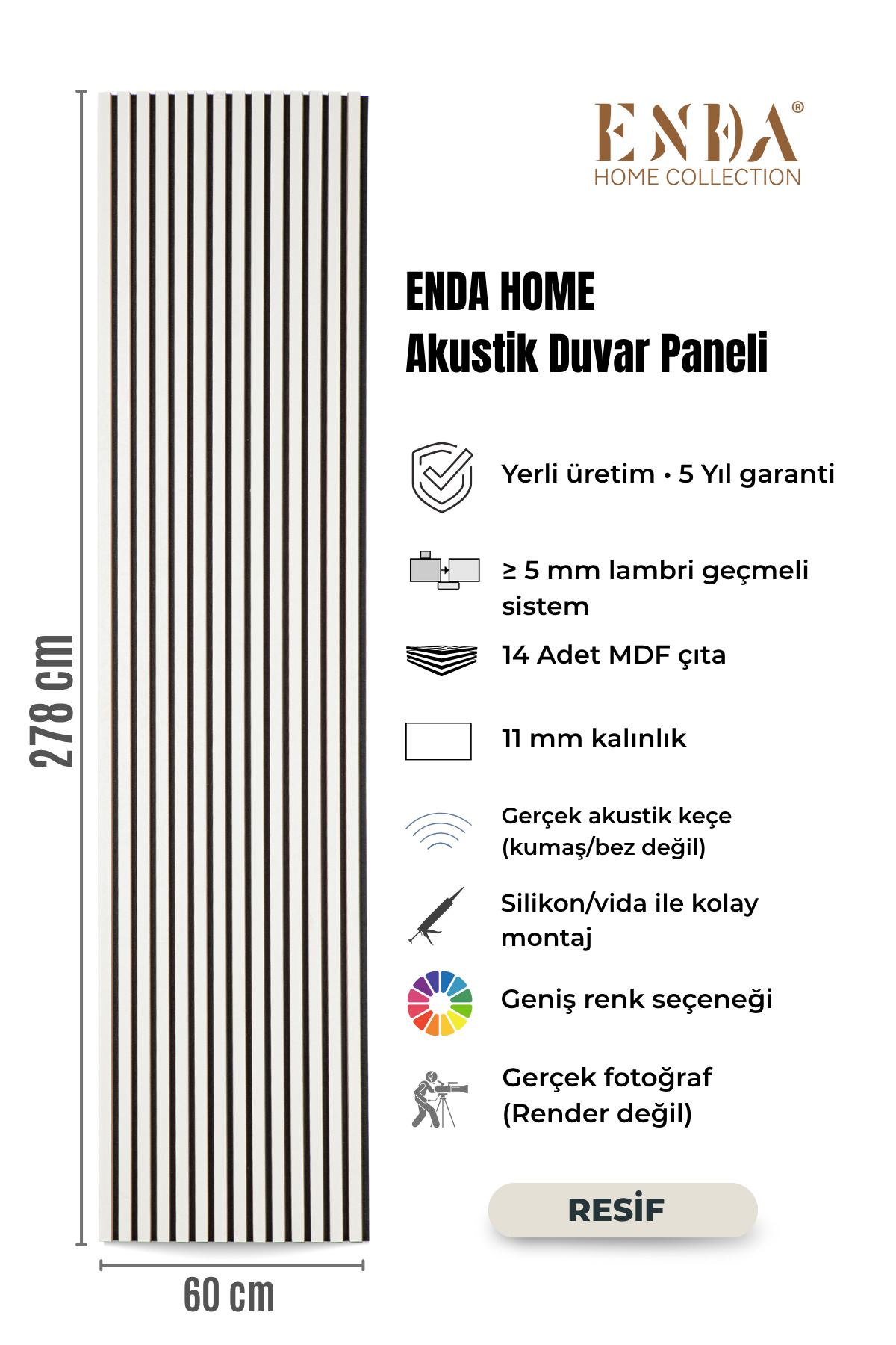 MDF Acoustic Wall Panel 60×278 cm – 11 mm Thickness, Real Felted Decor Lath