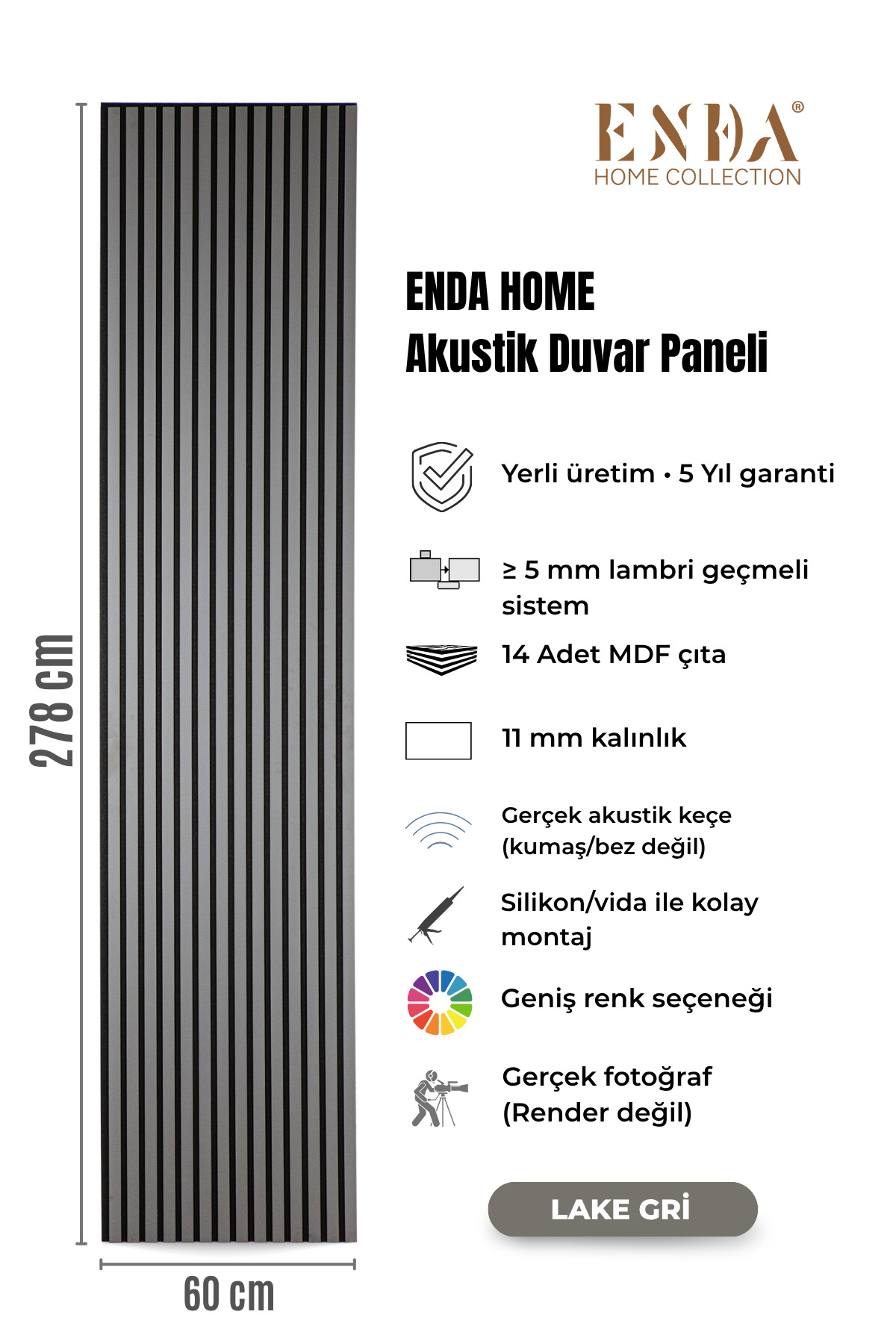 MDF Acoustic Wall Panel 60×278 cm – 11 mm Thickness, Real Felted Decor Lath