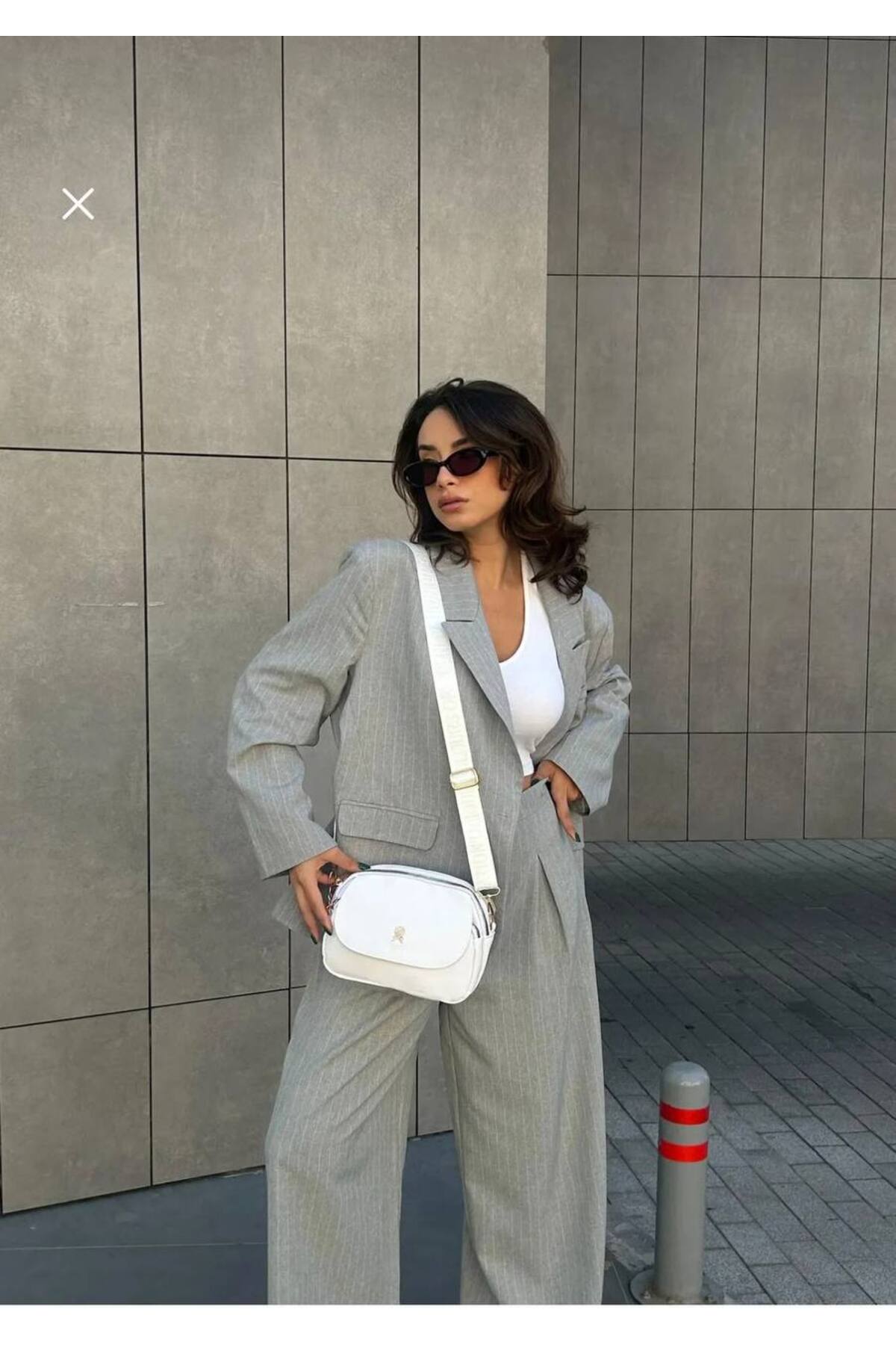 أبيض Kanvas Kolon Askılı Çok Bölme Omuz ve Çapraz Çanta görünüm 5