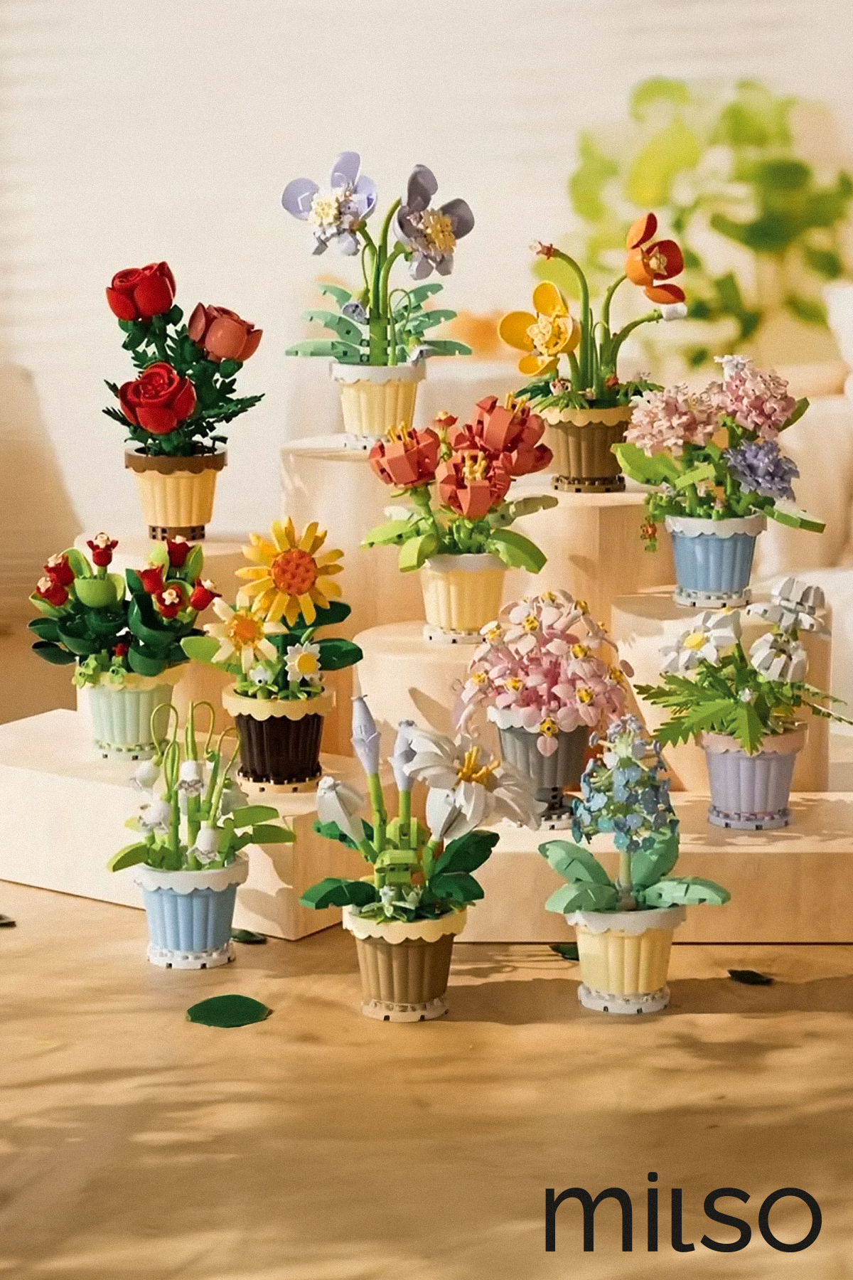 ست بلوک ساختمانی گلداندار – بیش از ۲۶۰ قطعه – مدل گلدان تزئینی رومیزی – ۱ تکه – ۱۲