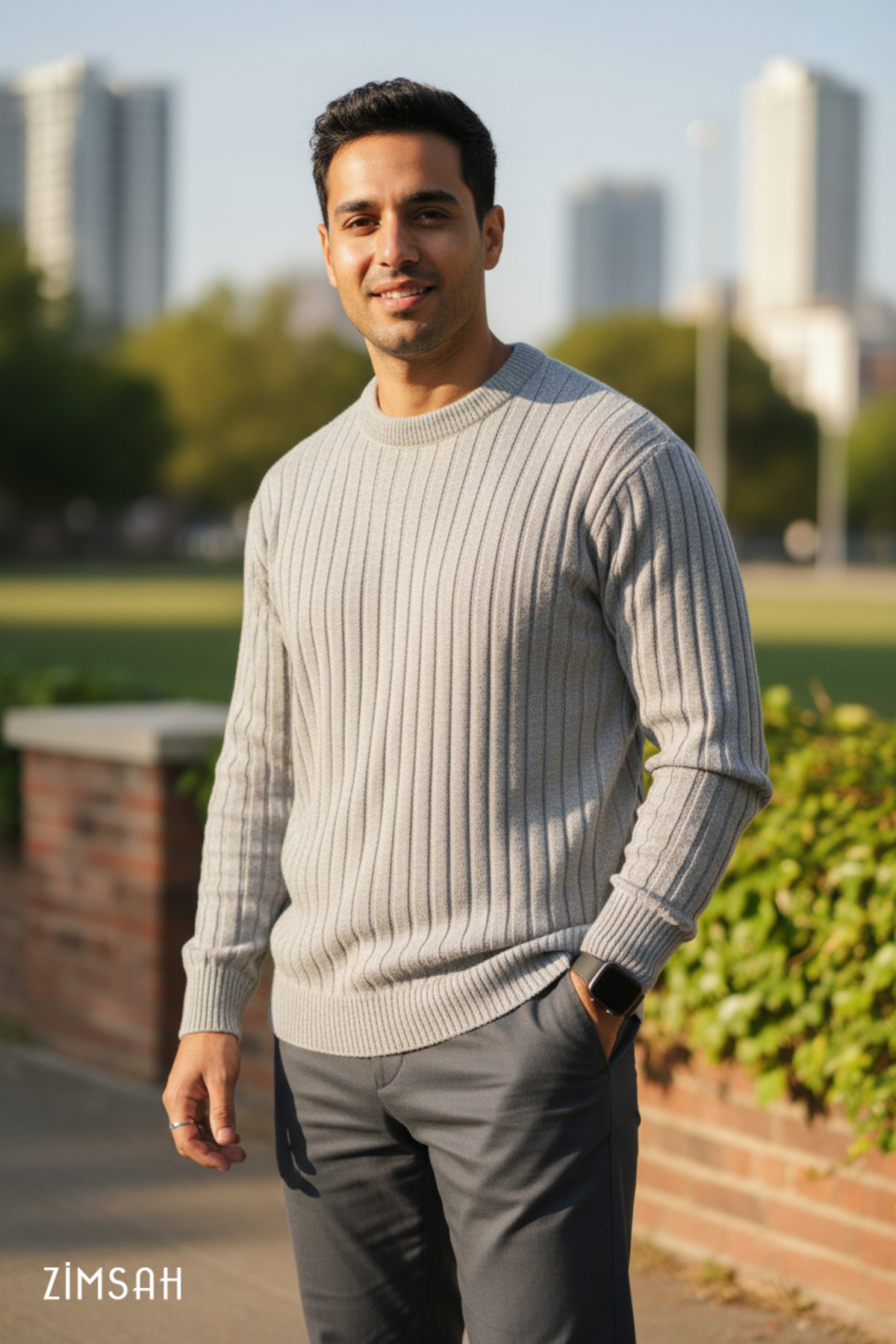 Zimsah  Erkek Kazak Triko Kazak Gri Kazak Slim Fit - Görsel 6