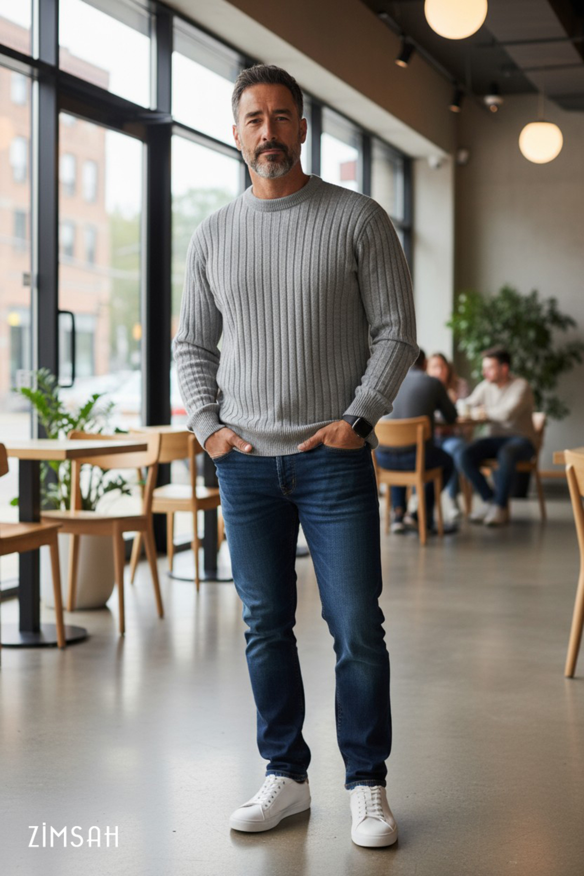 Zimsah  Erkek Kazak Triko Kazak Gri Kazak Slim Fit - Görsel 4