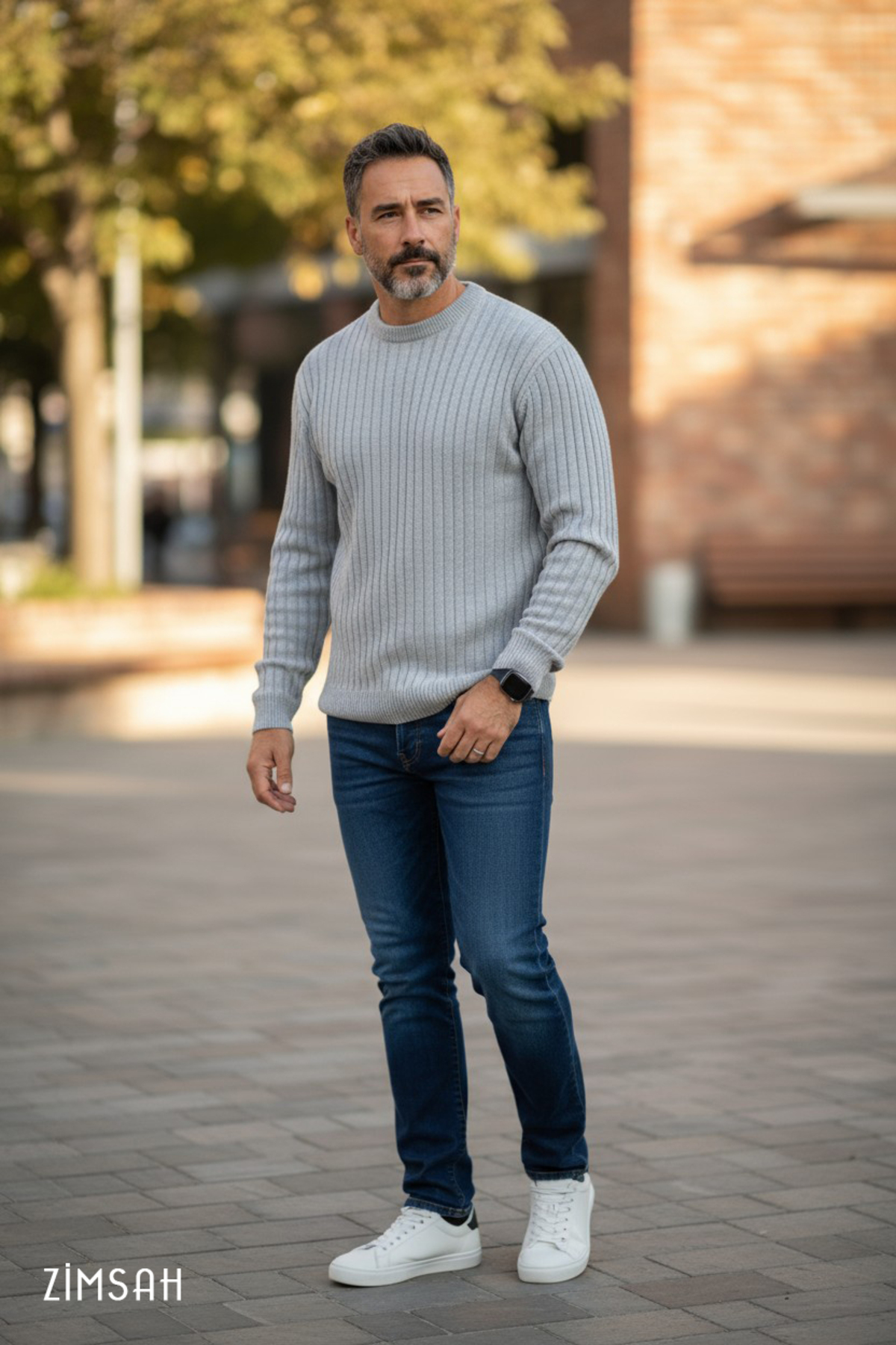 Zimsah  Erkek Kazak Triko Kazak Gri Kazak Slim Fit - Görsel 5