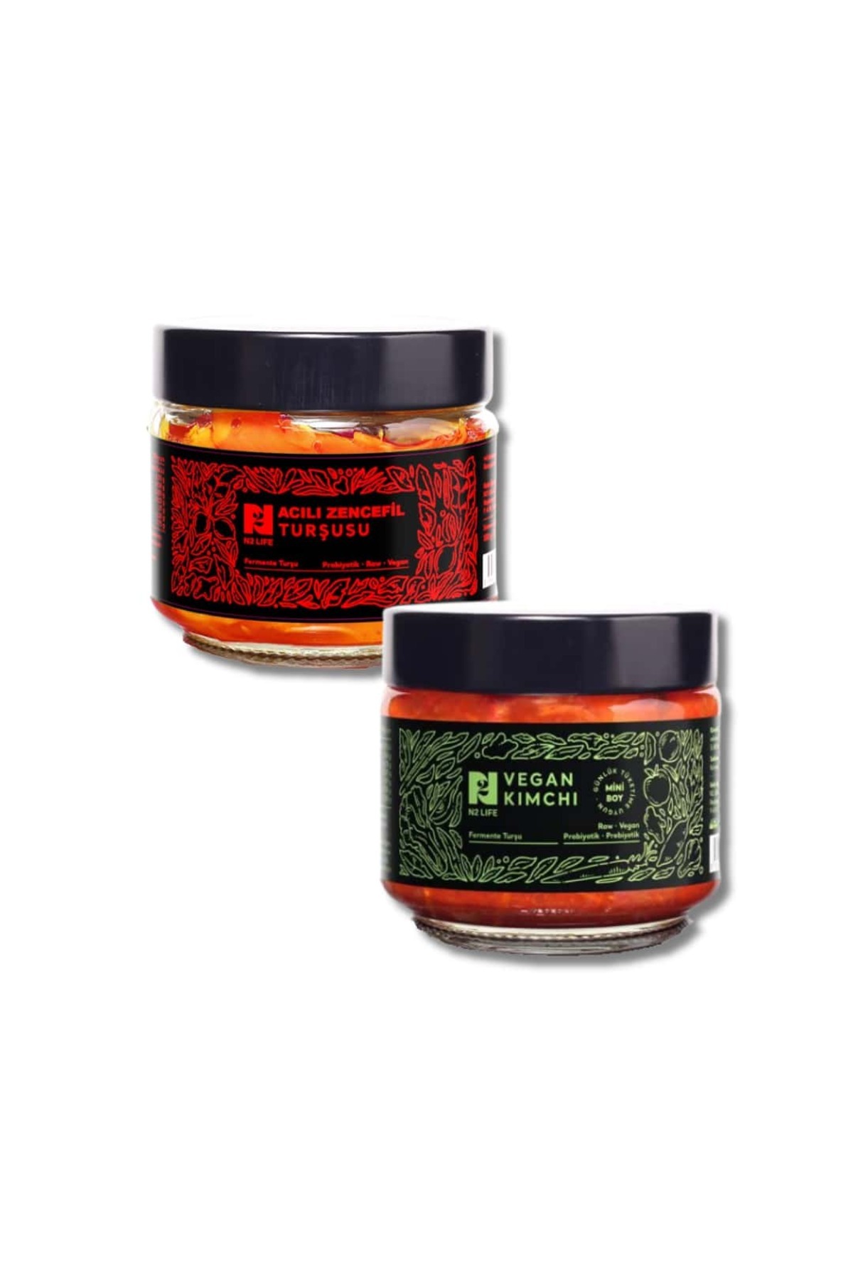 N2 Life N2 Acılı Zencefil Turşusu + N2 Vegan Kimchi 200 gr Avantajlı Paketi