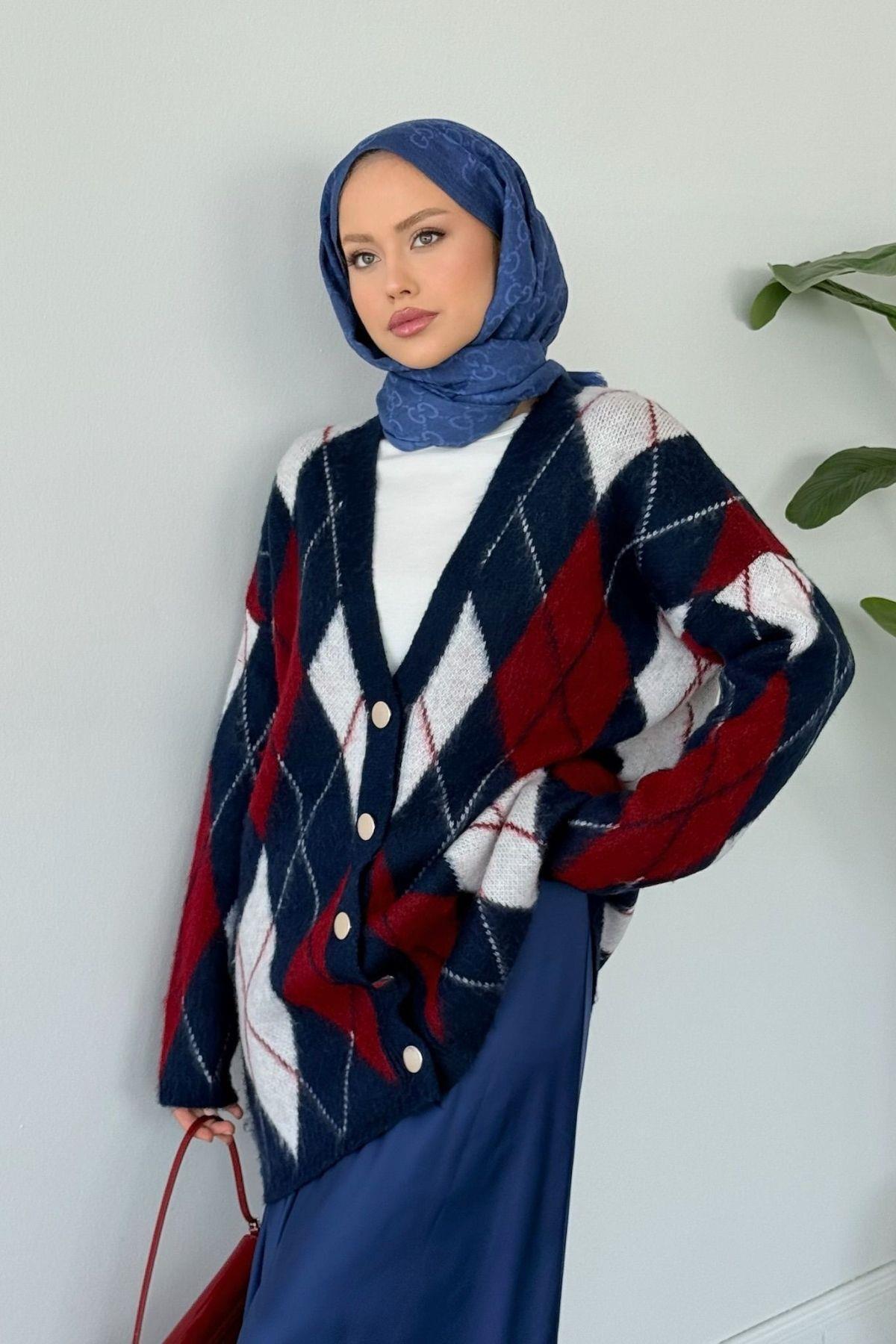 Hazamoda Everest Desenli Hırka Lacivert