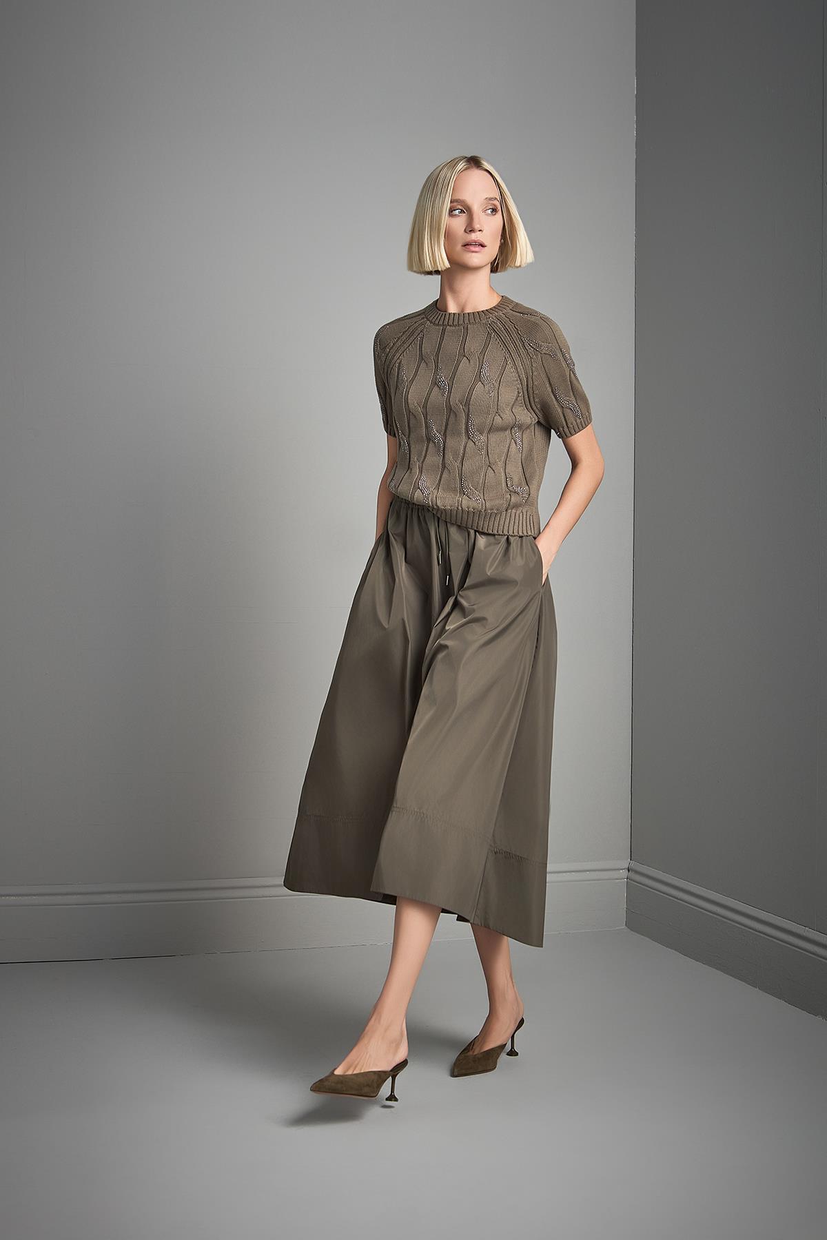 Join Us  Beli Büzgülü Yeşil Maxi Kumaş Etek - Görsel 5