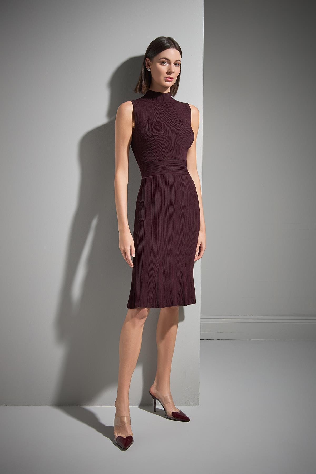 Join Us  Ribana Örgü Bordo Midi Triko Elbise - Görsel 4