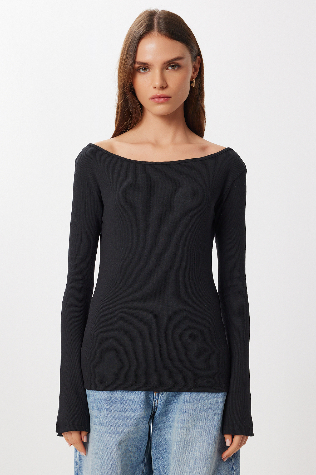 Lovelyİstanbul  Çan kollu Saran Basic Örme Bluz LEN0040 SİYAH - Görsel 5